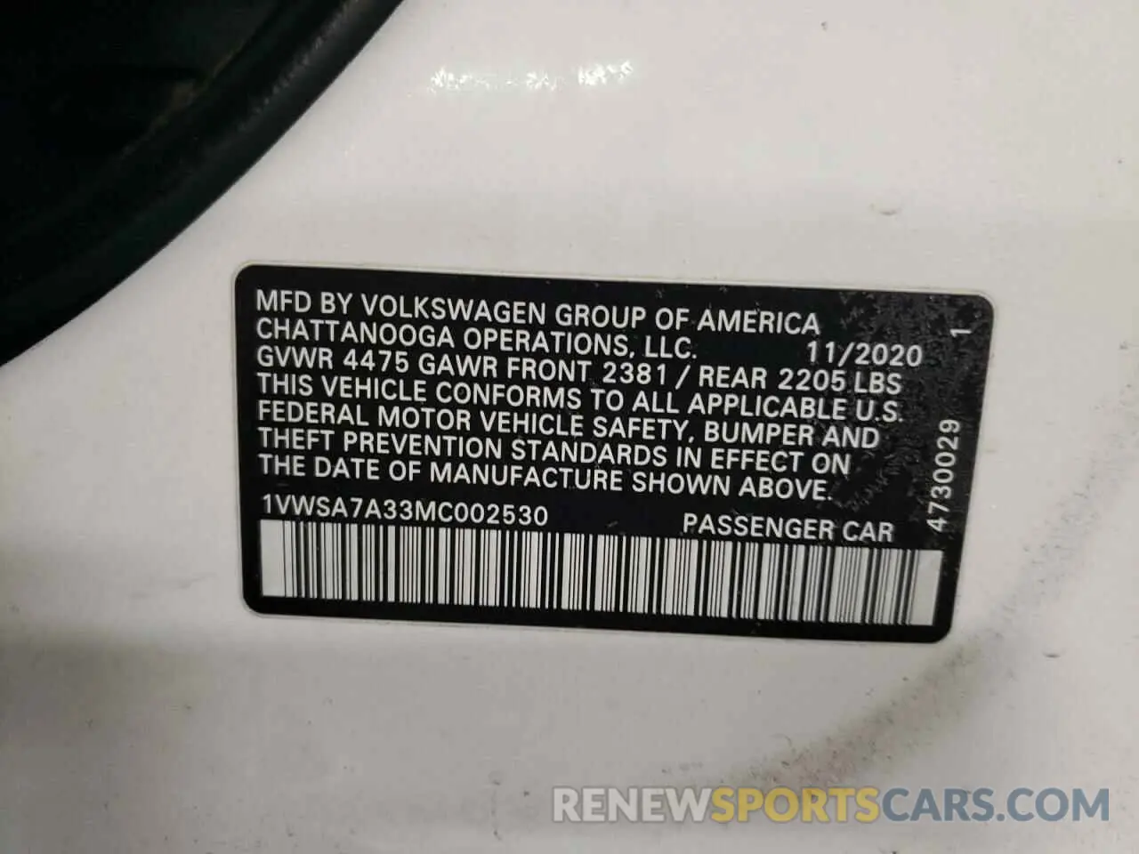 12 Photograph of a damaged car 1VWSA7A33MC002530 VOLKSWAGEN PASSAT 2021