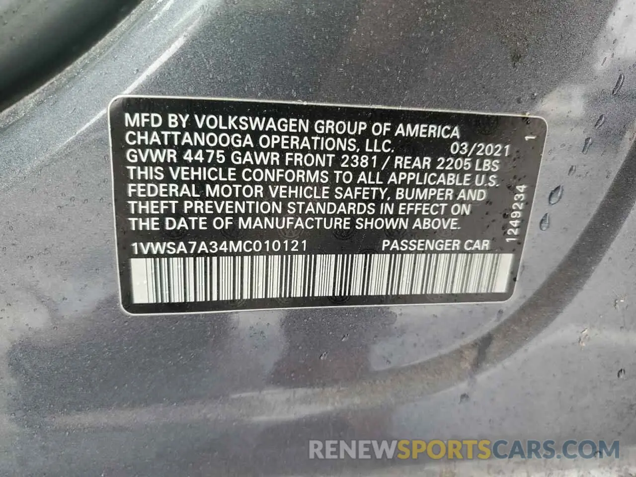 12 Photograph of a damaged car 1VWSA7A34MC010121 VOLKSWAGEN PASSAT 2021