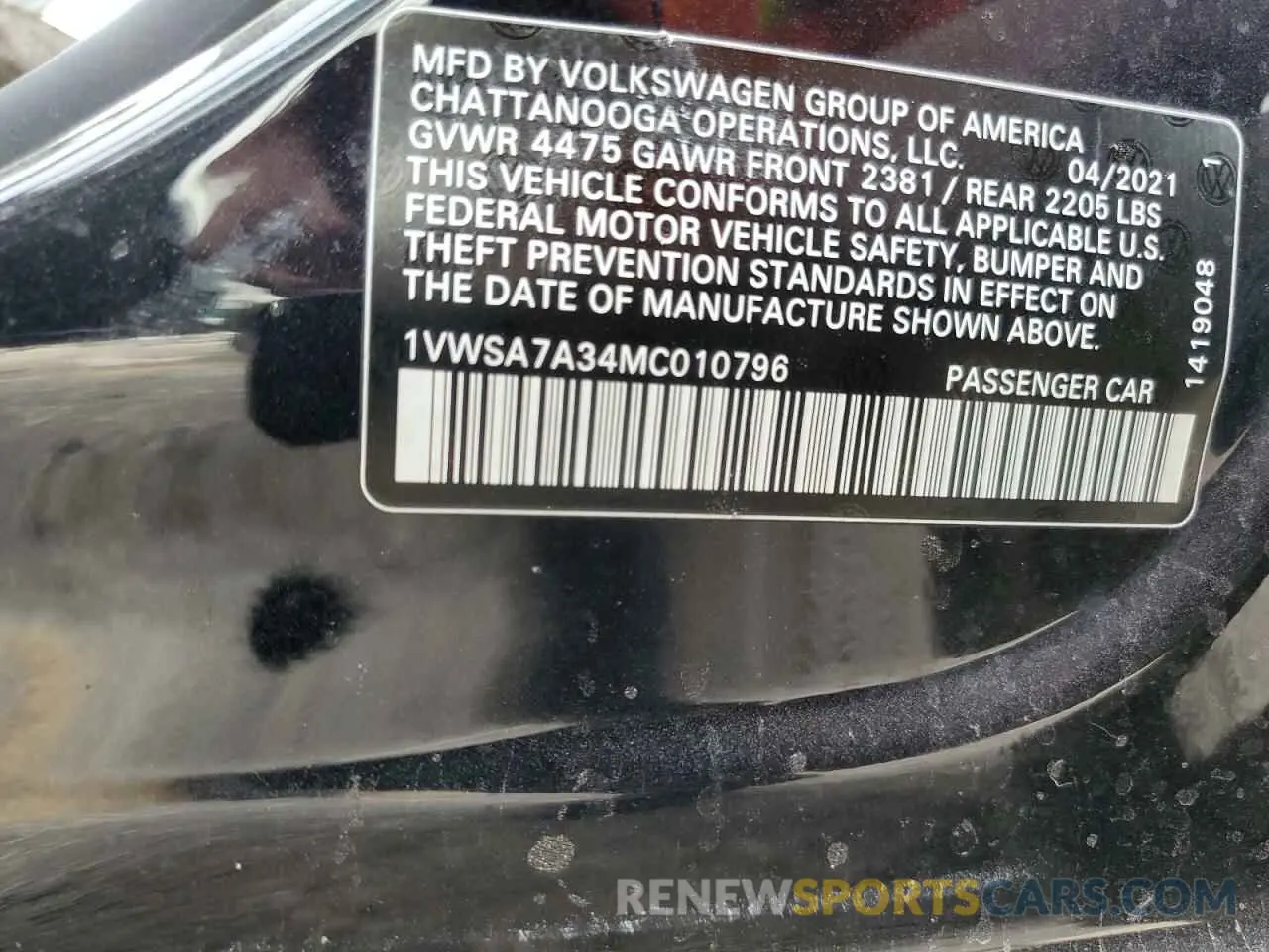 12 Photograph of a damaged car 1VWSA7A34MC010796 VOLKSWAGEN PASSAT 2021