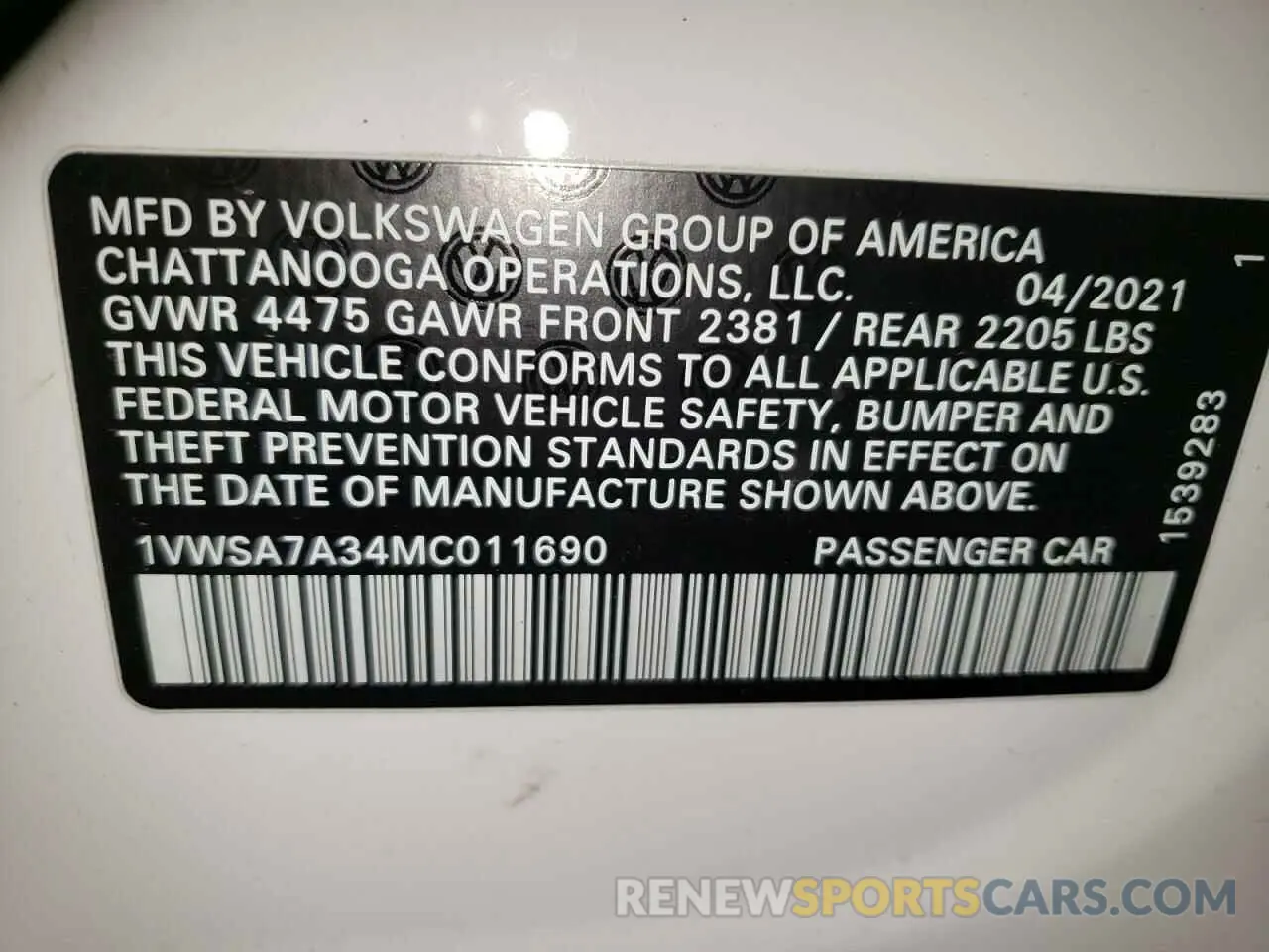 12 Photograph of a damaged car 1VWSA7A34MC011690 VOLKSWAGEN PASSAT 2021