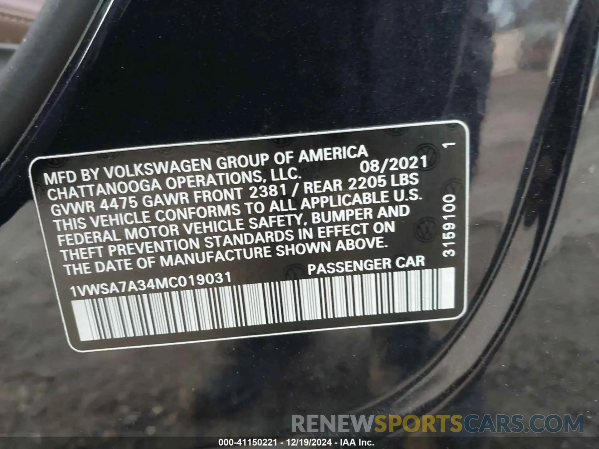 9 Photograph of a damaged car 1VWSA7A34MC019031 VOLKSWAGEN PASSAT 2021