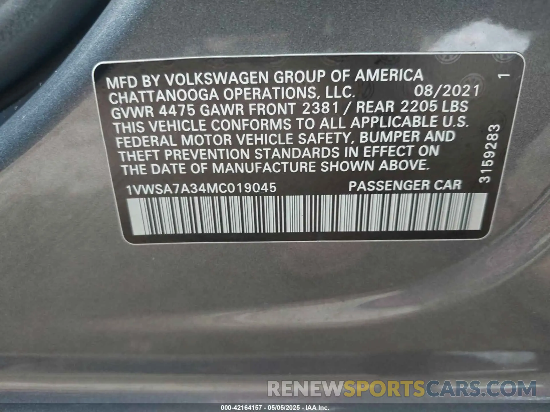 9 Photograph of a damaged car 1VWSA7A34MC019045 VOLKSWAGEN PASSAT 2021