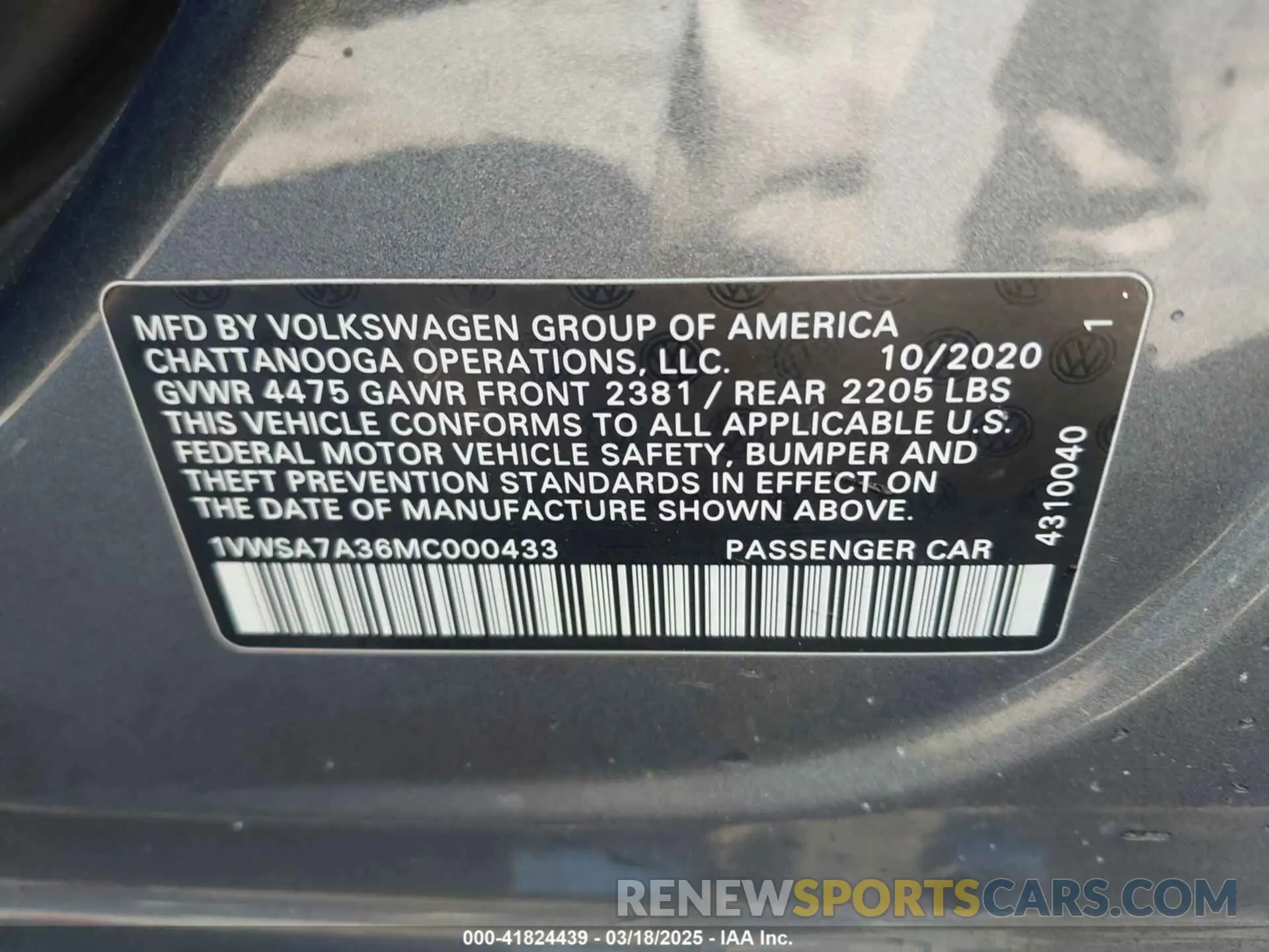 9 Photograph of a damaged car 1VWSA7A36MC000433 VOLKSWAGEN PASSAT 2021