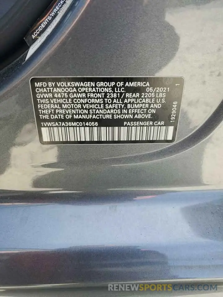 12 Photograph of a damaged car 1VWSA7A36MC014056 VOLKSWAGEN PASSAT 2021