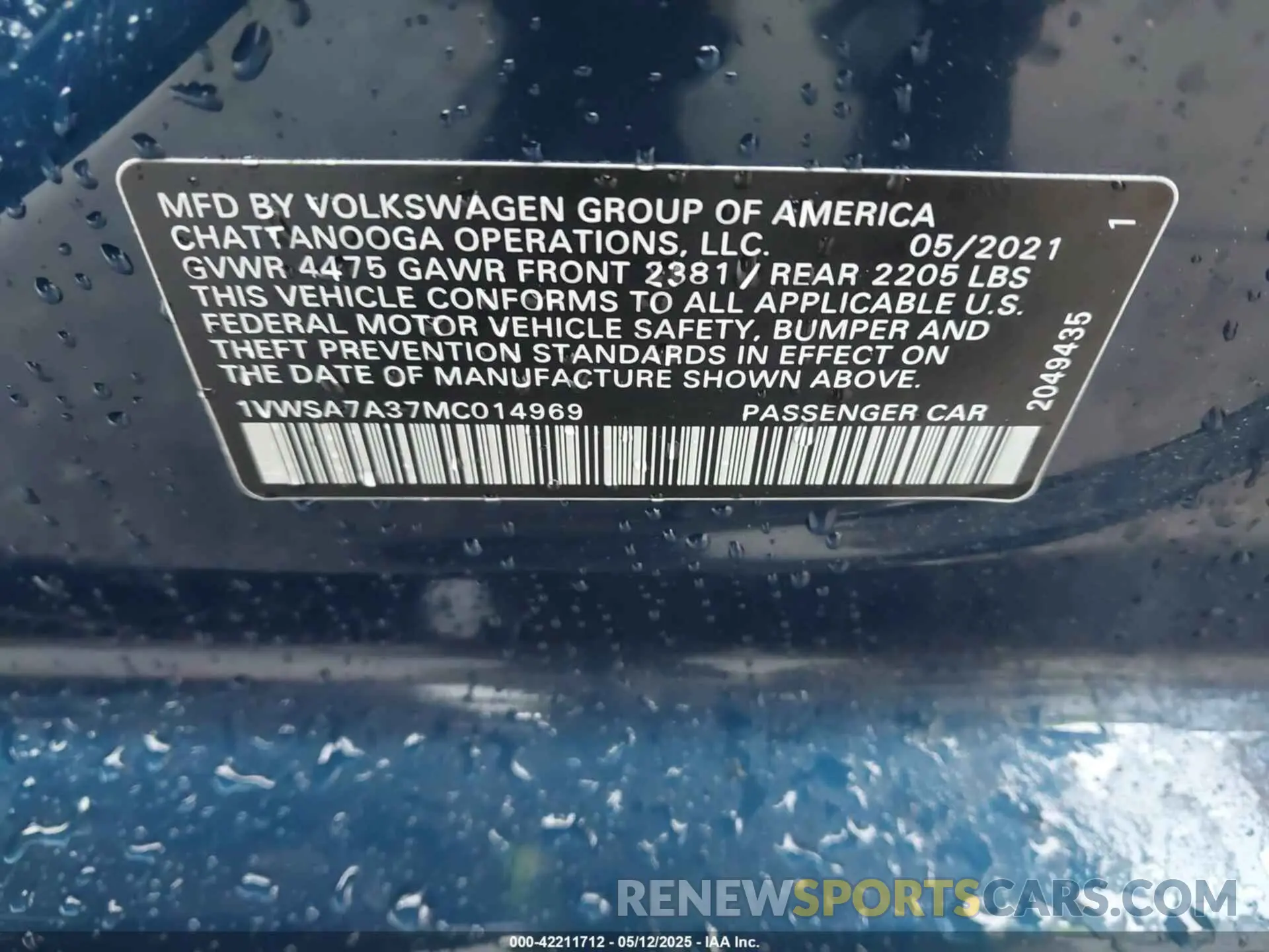 9 Photograph of a damaged car 1VWSA7A37MC014969 VOLKSWAGEN PASSAT 2021