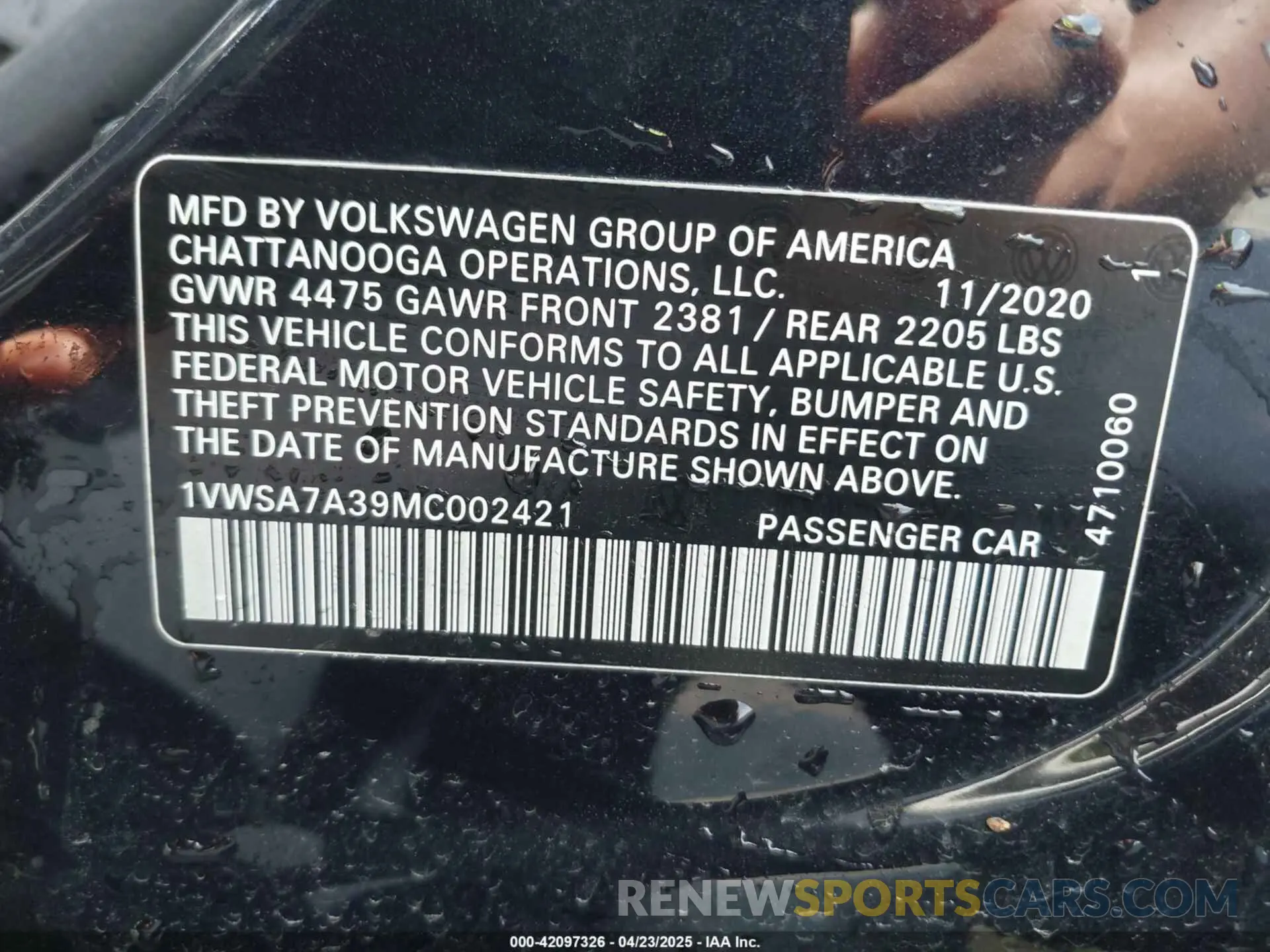 9 Photograph of a damaged car 1VWSA7A39MC002421 VOLKSWAGEN PASSAT 2021