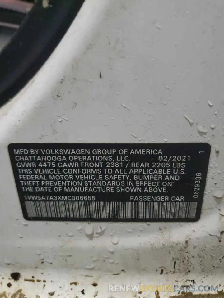 12 Photograph of a damaged car 1VWSA7A3XMC006655 VOLKSWAGEN PASSAT 2021