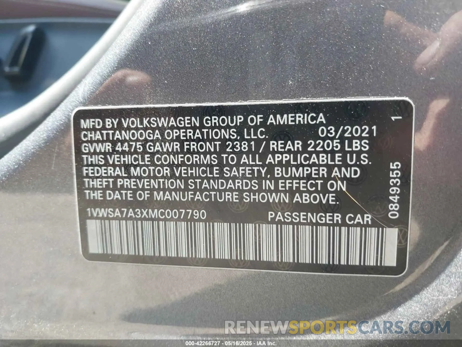 9 Photograph of a damaged car 1VWSA7A3XMC007790 VOLKSWAGEN PASSAT 2021