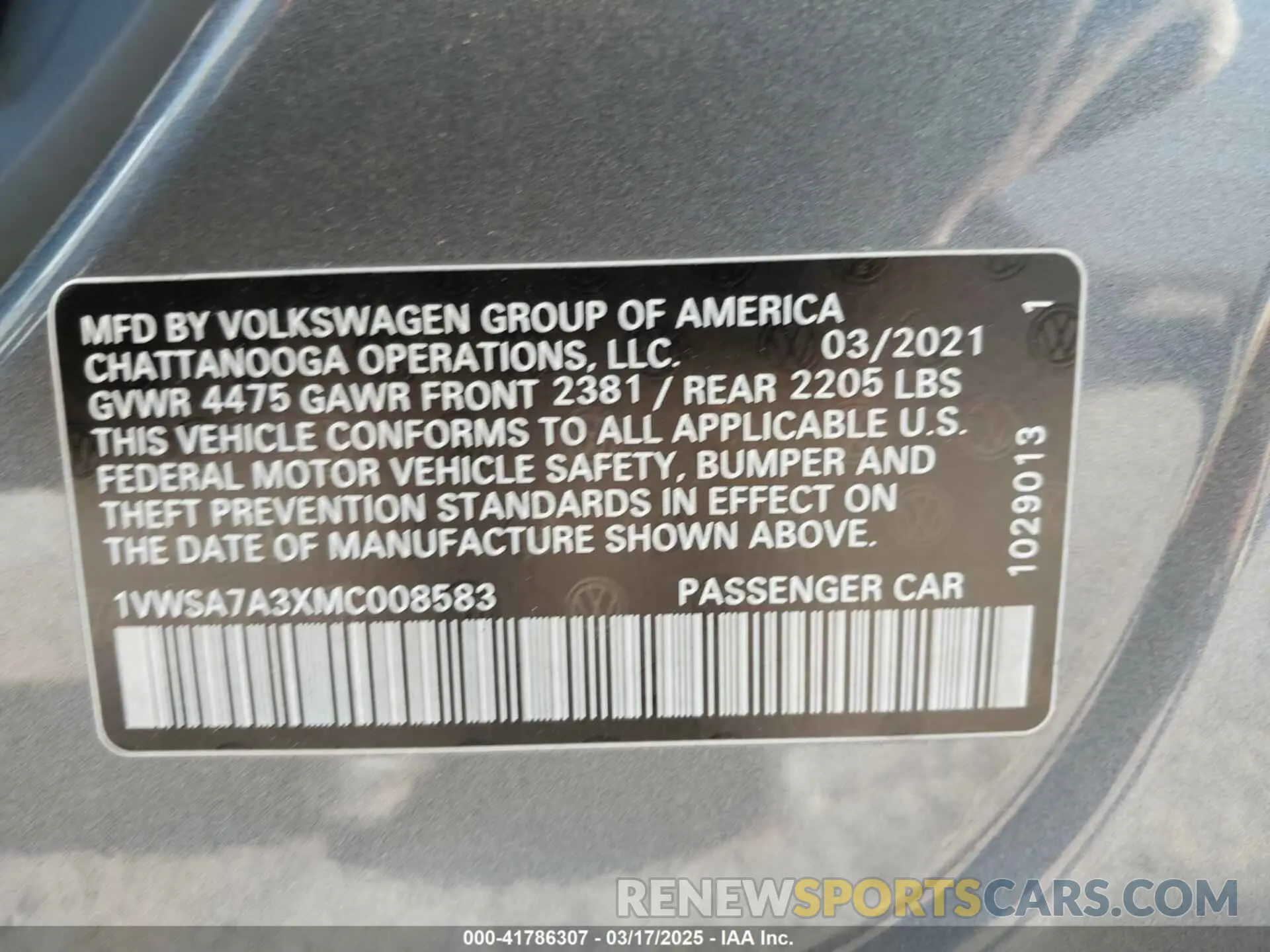 9 Photograph of a damaged car 1VWSA7A3XMC008583 VOLKSWAGEN PASSAT 2021