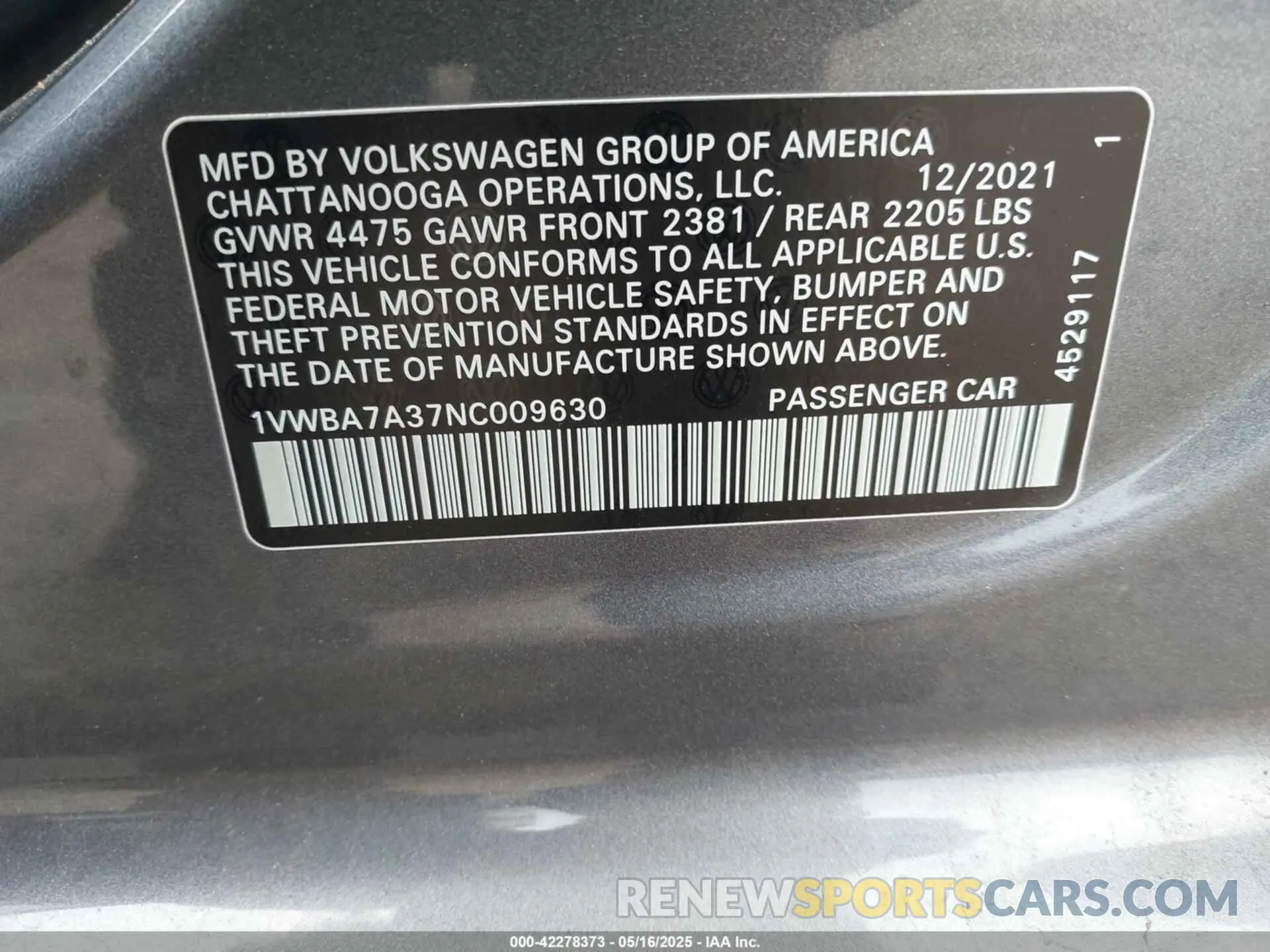 9 Photograph of a damaged car 1VWBA7A37NC009630 VOLKSWAGEN PASSAT 2022