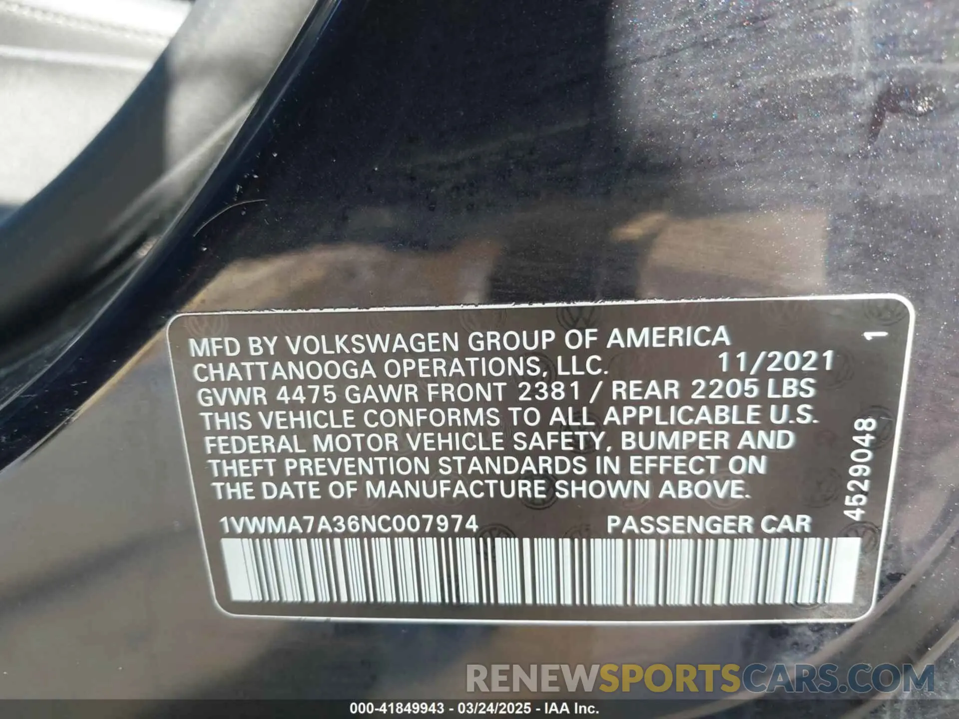 9 Photograph of a damaged car 1VWMA7A36NC007974 VOLKSWAGEN PASSAT 2022