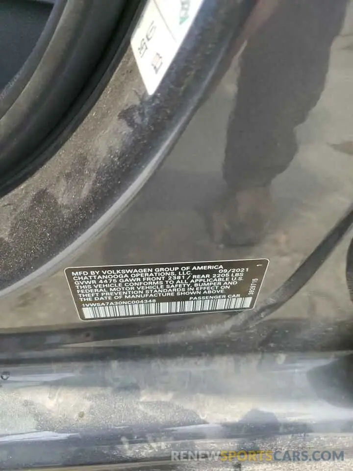 14 Photograph of a damaged car 1VWSA7A30NC004348 VOLKSWAGEN PASSAT 2022