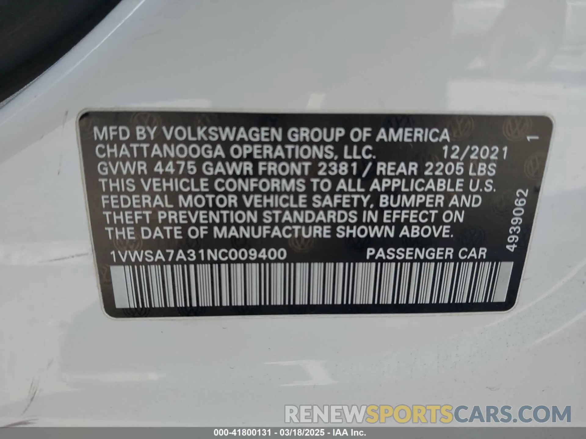 9 Photograph of a damaged car 1VWSA7A31NC009400 VOLKSWAGEN PASSAT 2022