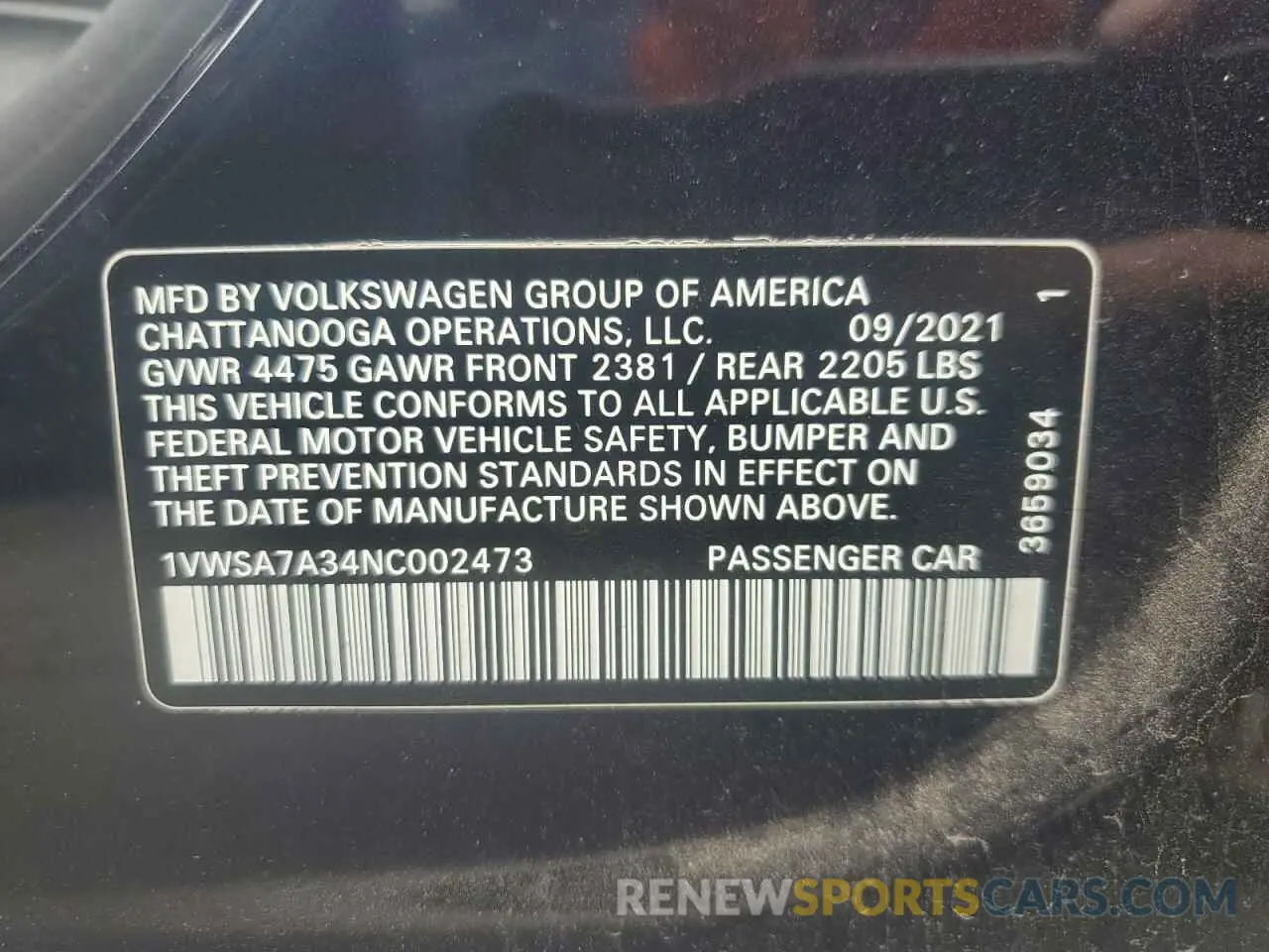 12 Photograph of a damaged car 1VWSA7A34NC002473 VOLKSWAGEN PASSAT 2022