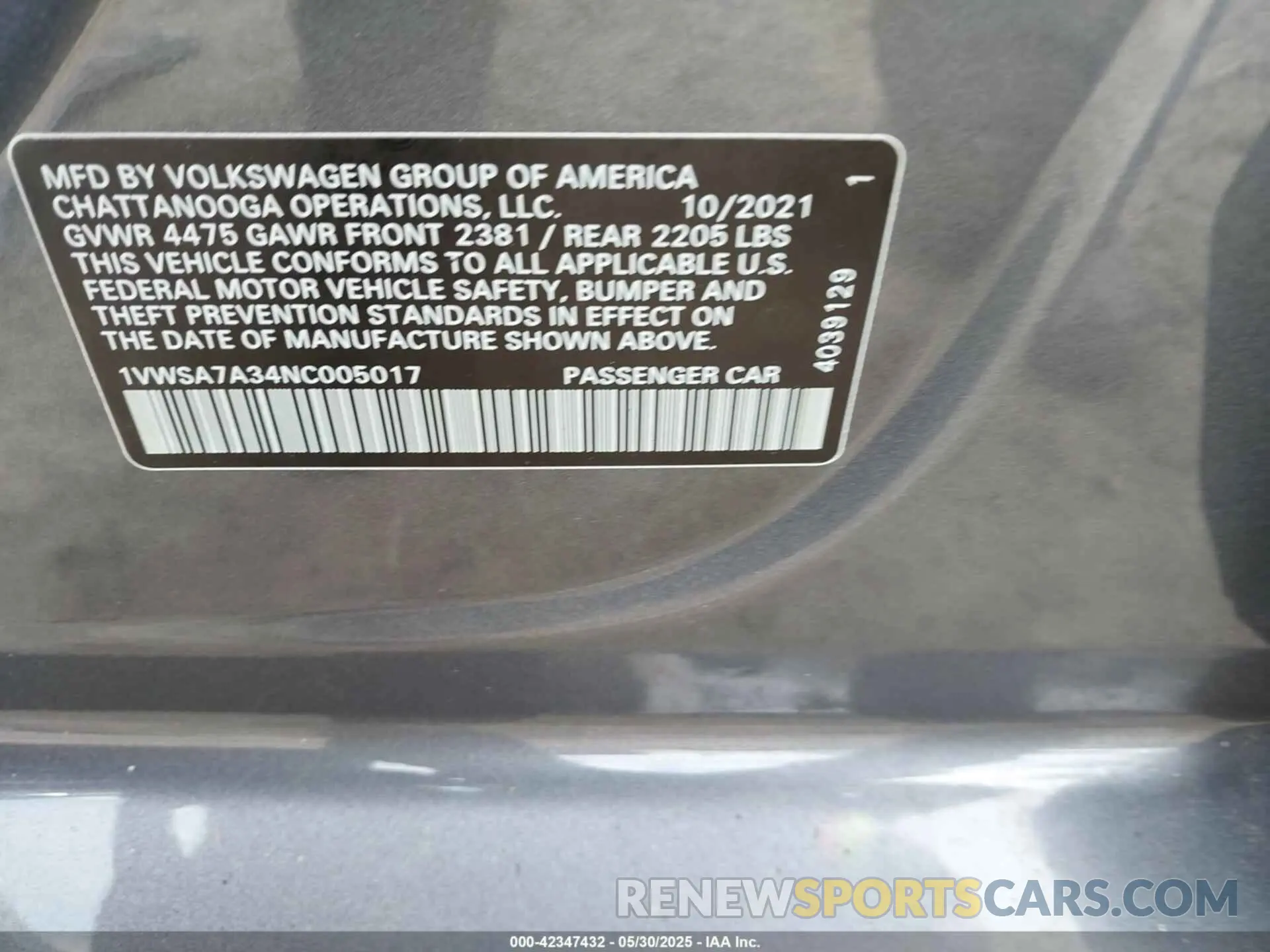 9 Photograph of a damaged car 1VWSA7A34NC005017 VOLKSWAGEN PASSAT 2022