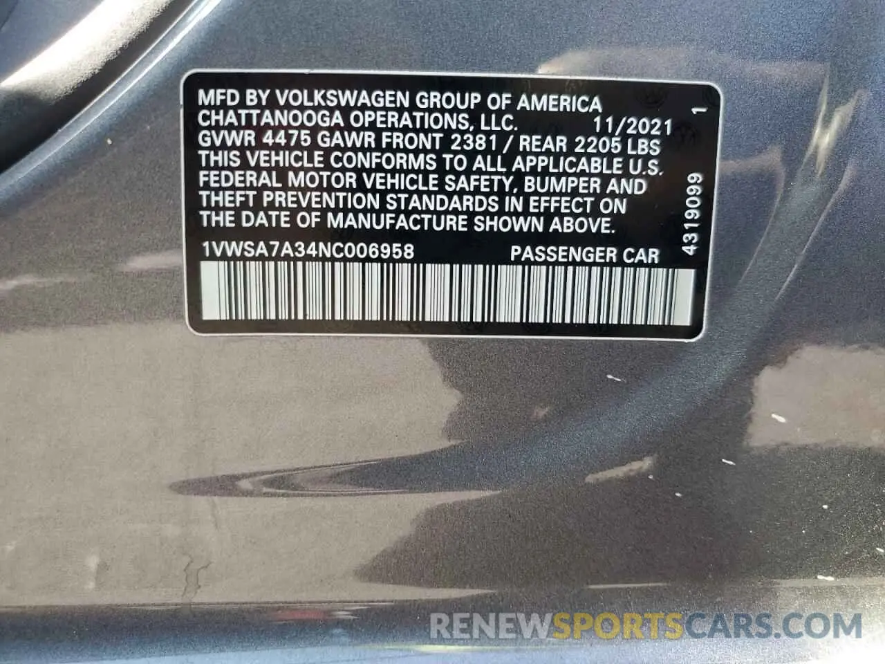 12 Photograph of a damaged car 1VWSA7A34NC006958 VOLKSWAGEN PASSAT 2022