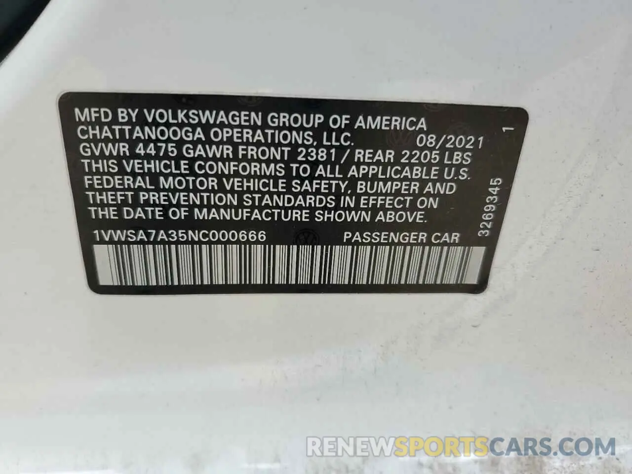 15 Photograph of a damaged car 1VWSA7A35NC000666 VOLKSWAGEN PASSAT 2022