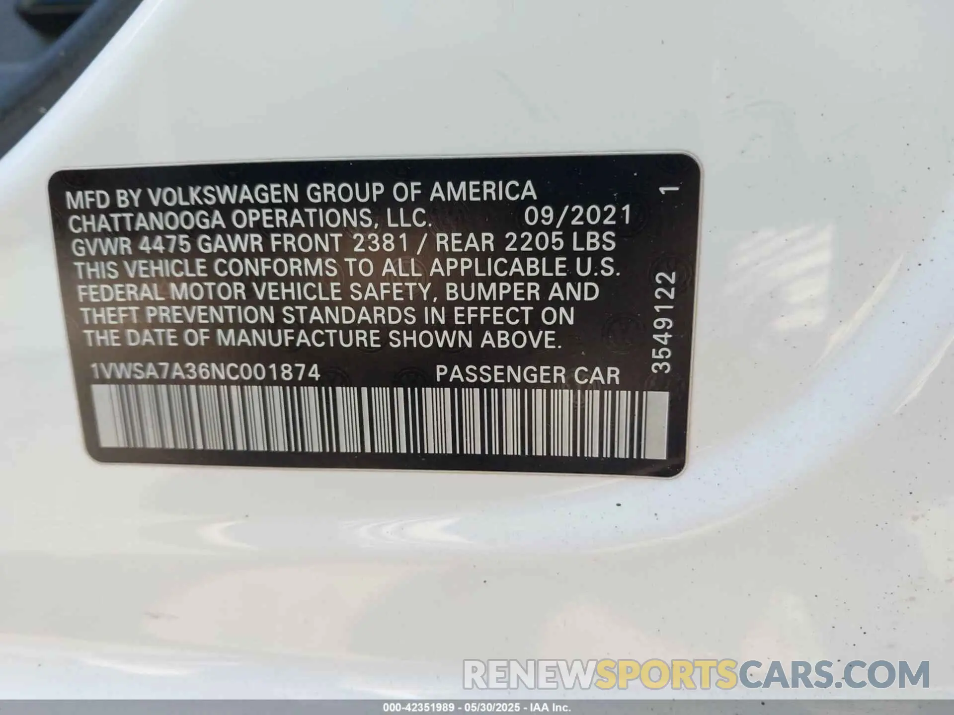 9 Photograph of a damaged car 1VWSA7A36NC001874 VOLKSWAGEN PASSAT 2022