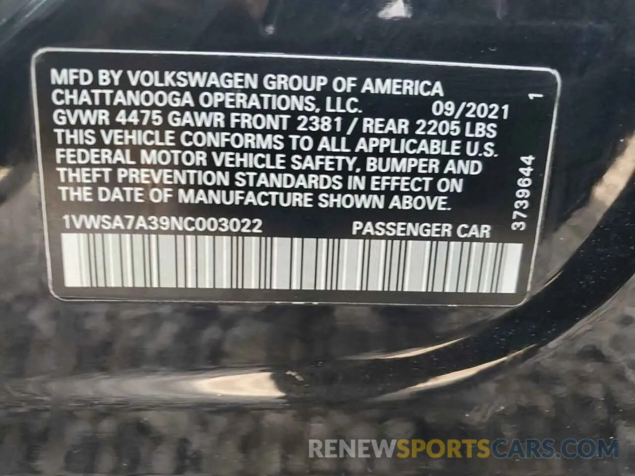 12 Photograph of a damaged car 1VWSA7A39NC003022 VOLKSWAGEN PASSAT 2022