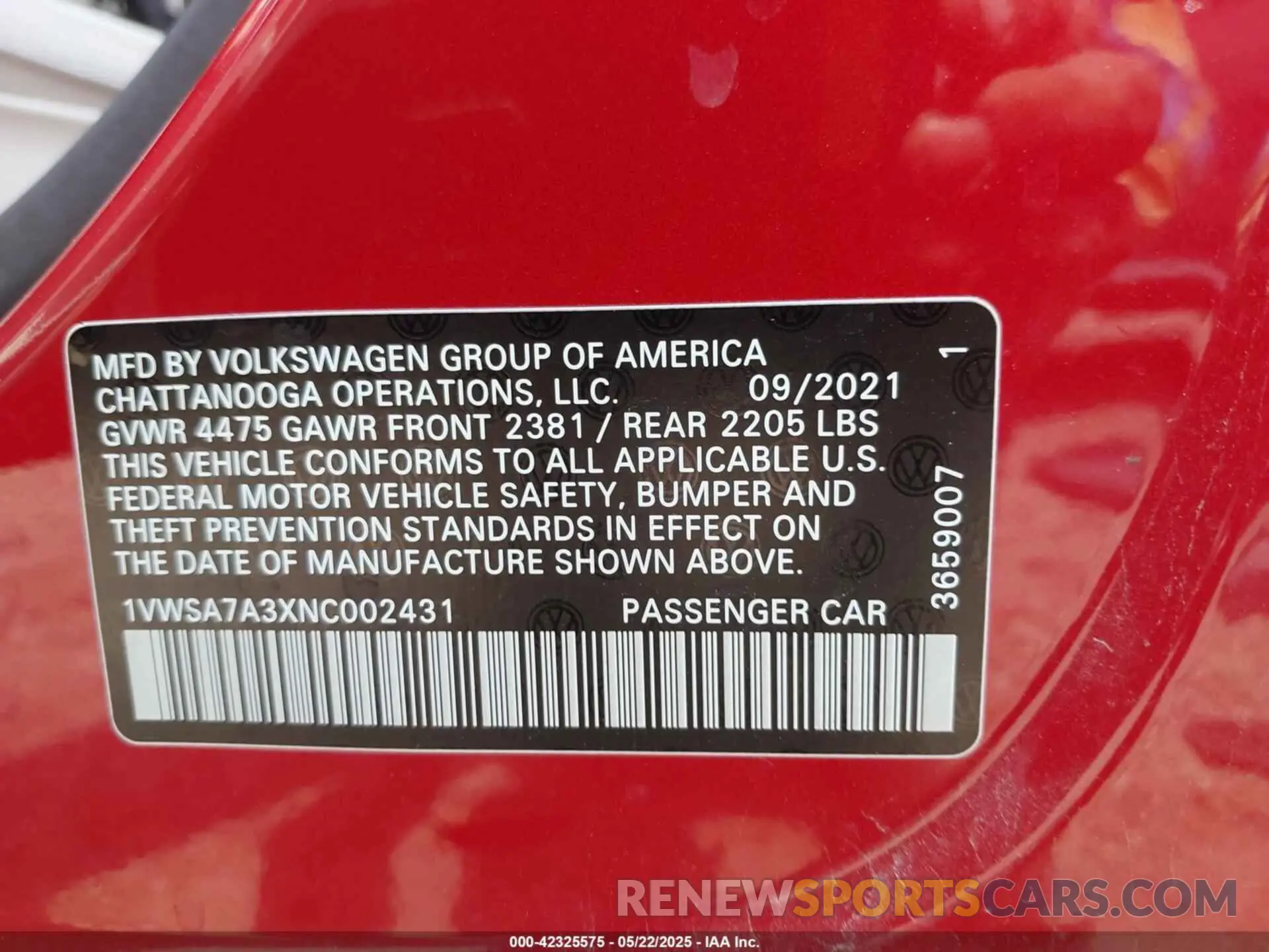 9 Photograph of a damaged car 1VWSA7A3XNC002431 VOLKSWAGEN PASSAT 2022
