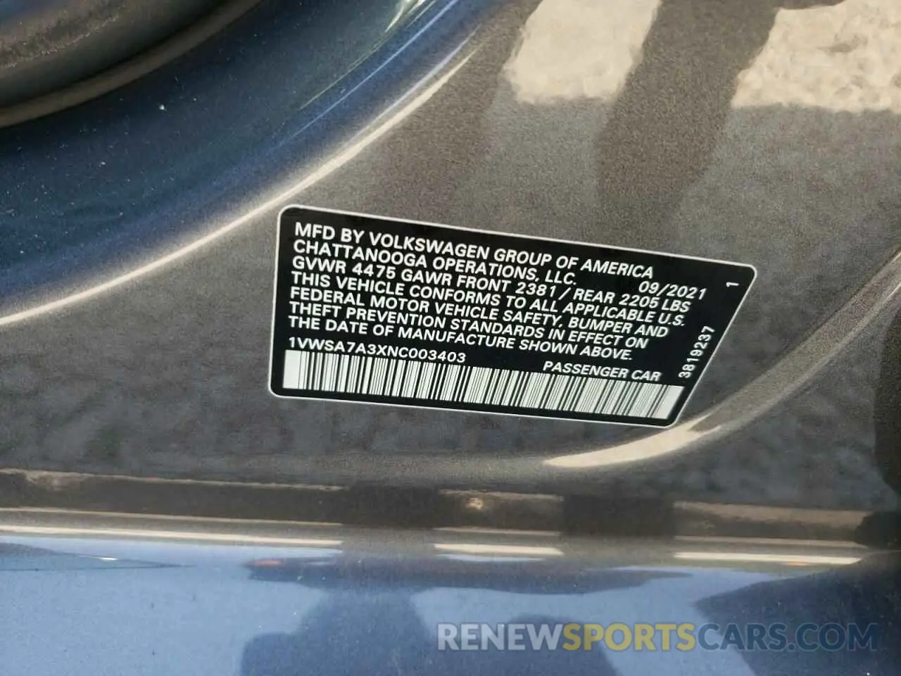 13 Photograph of a damaged car 1VWSA7A3XNC003403 VOLKSWAGEN PASSAT 2022