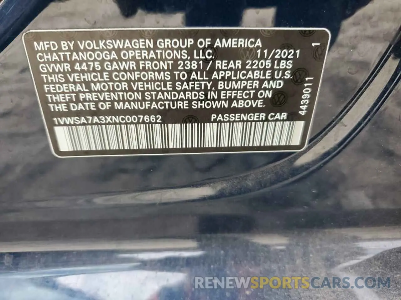 14 Photograph of a damaged car 1VWSA7A3XNC007662 VOLKSWAGEN PASSAT 2022