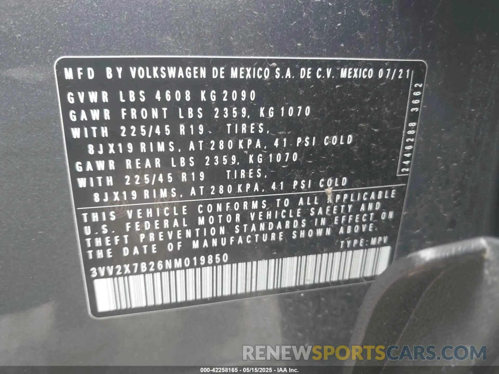 9 Photograph of a damaged car 3VV2X7B26NM019850 VOLKSWAGEN TAOS 2022