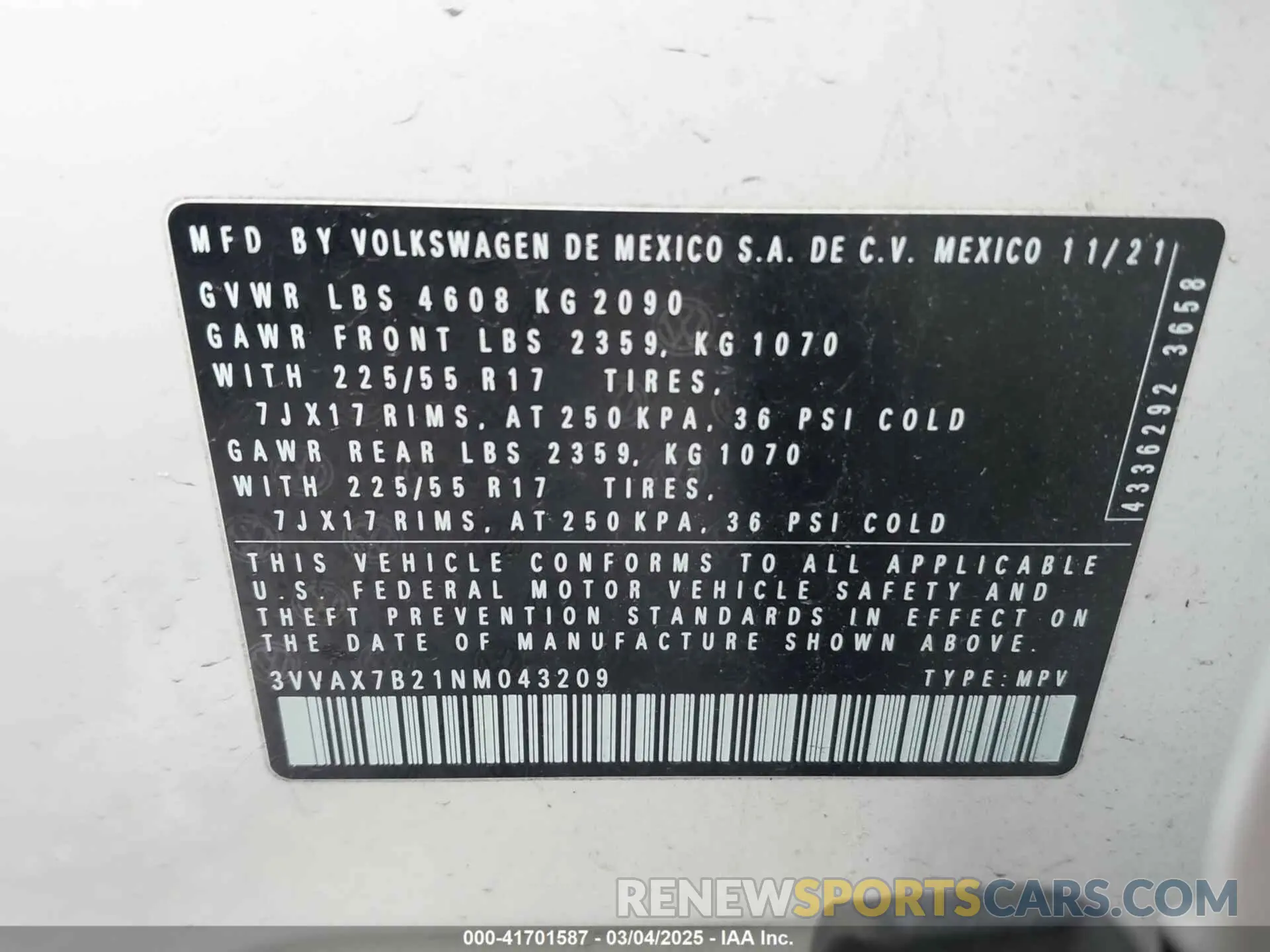 9 Photograph of a damaged car 3VVAX7B21NM043209 VOLKSWAGEN TAOS 2022