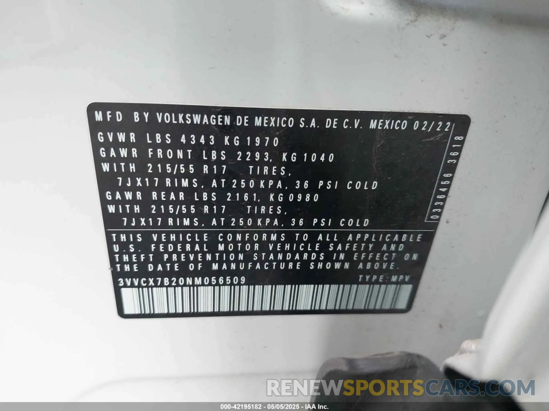 9 Photograph of a damaged car 3VVCX7B20NM056509 VOLKSWAGEN TAOS 2022