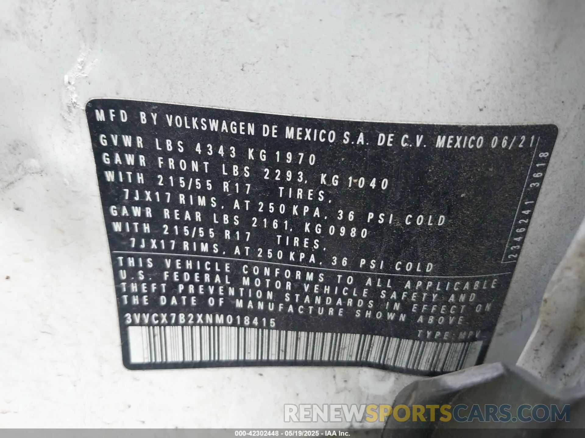 9 Photograph of a damaged car 3VVCX7B2XNM018415 VOLKSWAGEN TAOS 2022