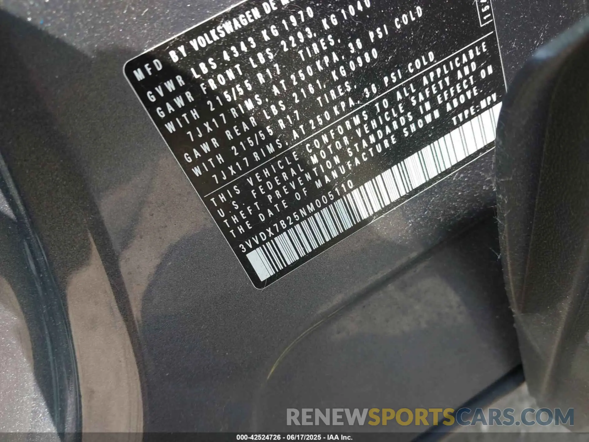 9 Photograph of a damaged car 3VVDX7B25NM005110 VOLKSWAGEN TAOS 2022