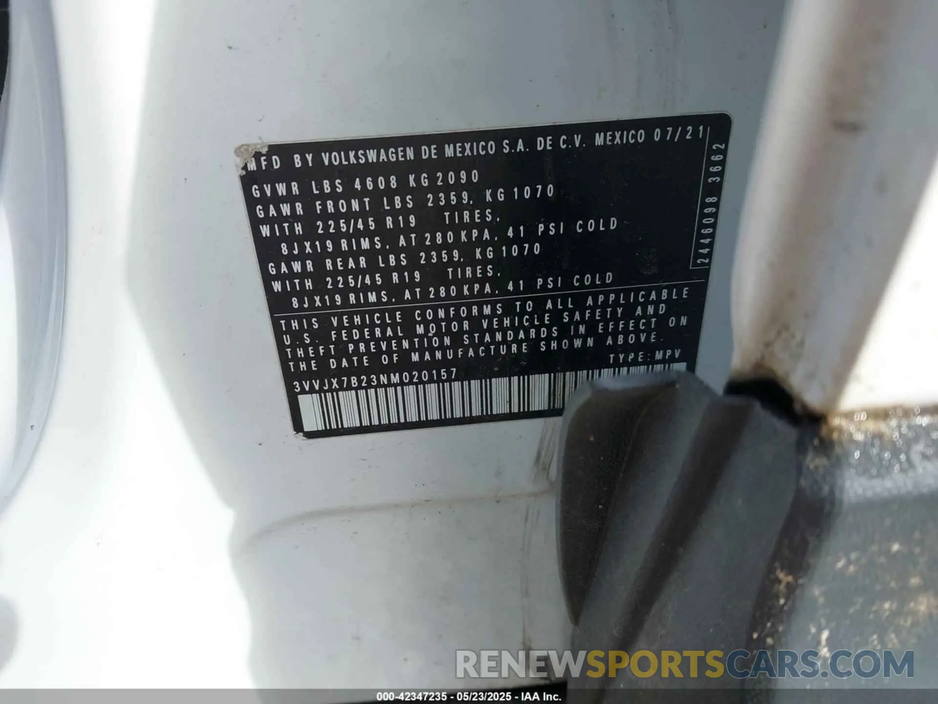 9 Photograph of a damaged car 3VVJX7B23NM020157 VOLKSWAGEN TAOS 2022