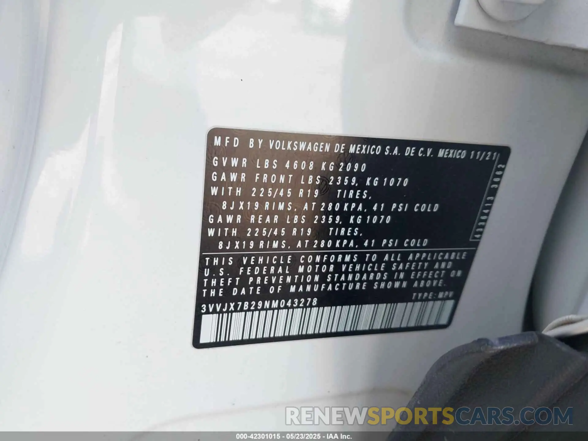 9 Photograph of a damaged car 3VVJX7B29NM043278 VOLKSWAGEN TAOS 2022