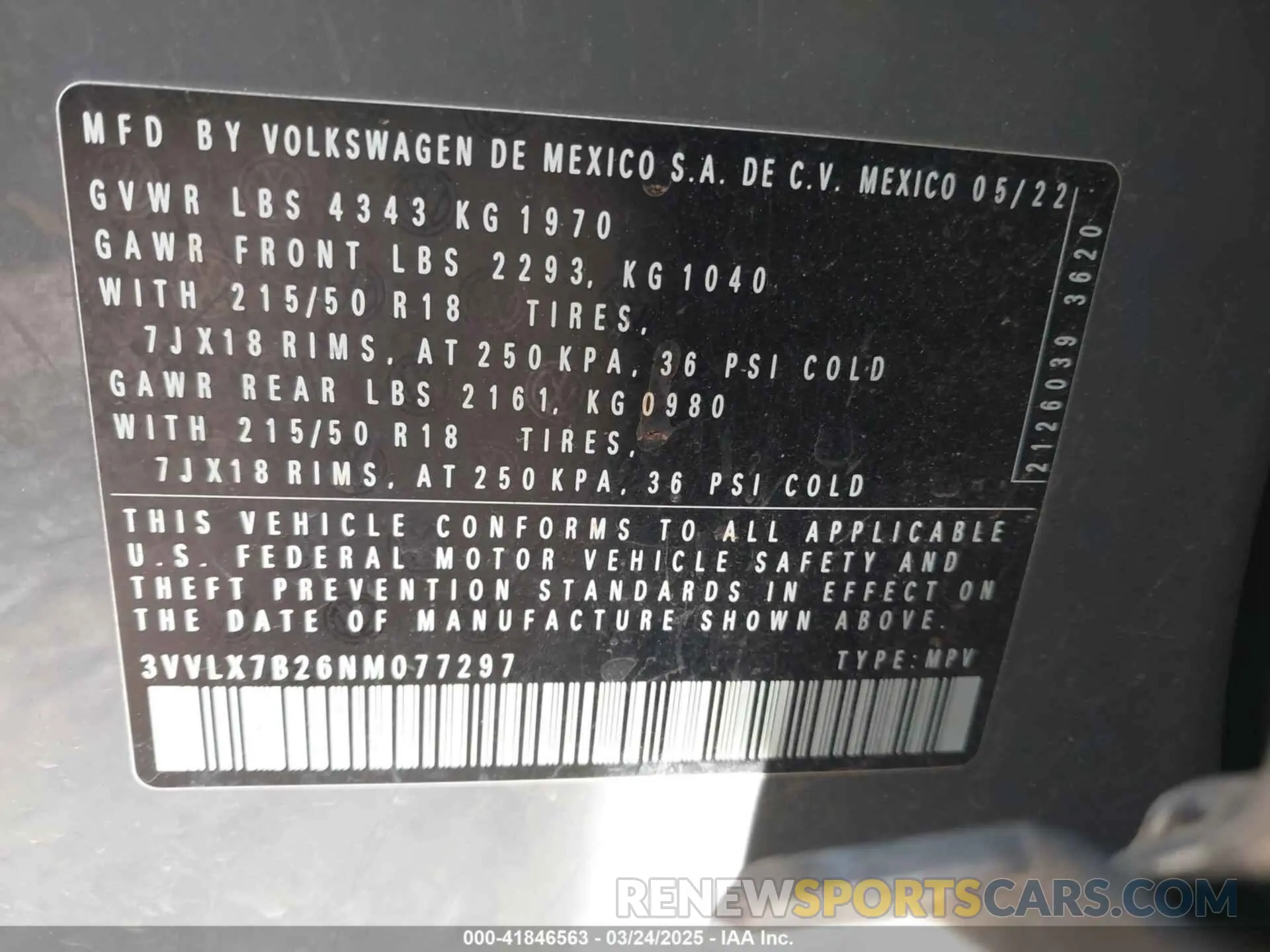 9 Photograph of a damaged car 3VVLX7B26NM077297 VOLKSWAGEN TAOS 2022