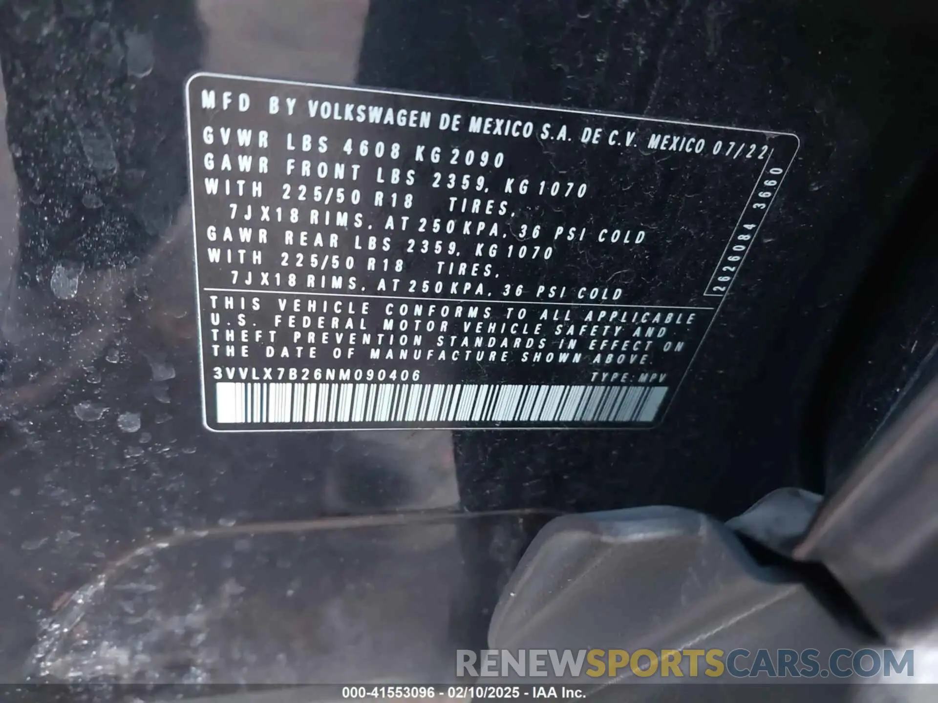 9 Photograph of a damaged car 3VVLX7B26NM090406 VOLKSWAGEN TAOS 2022