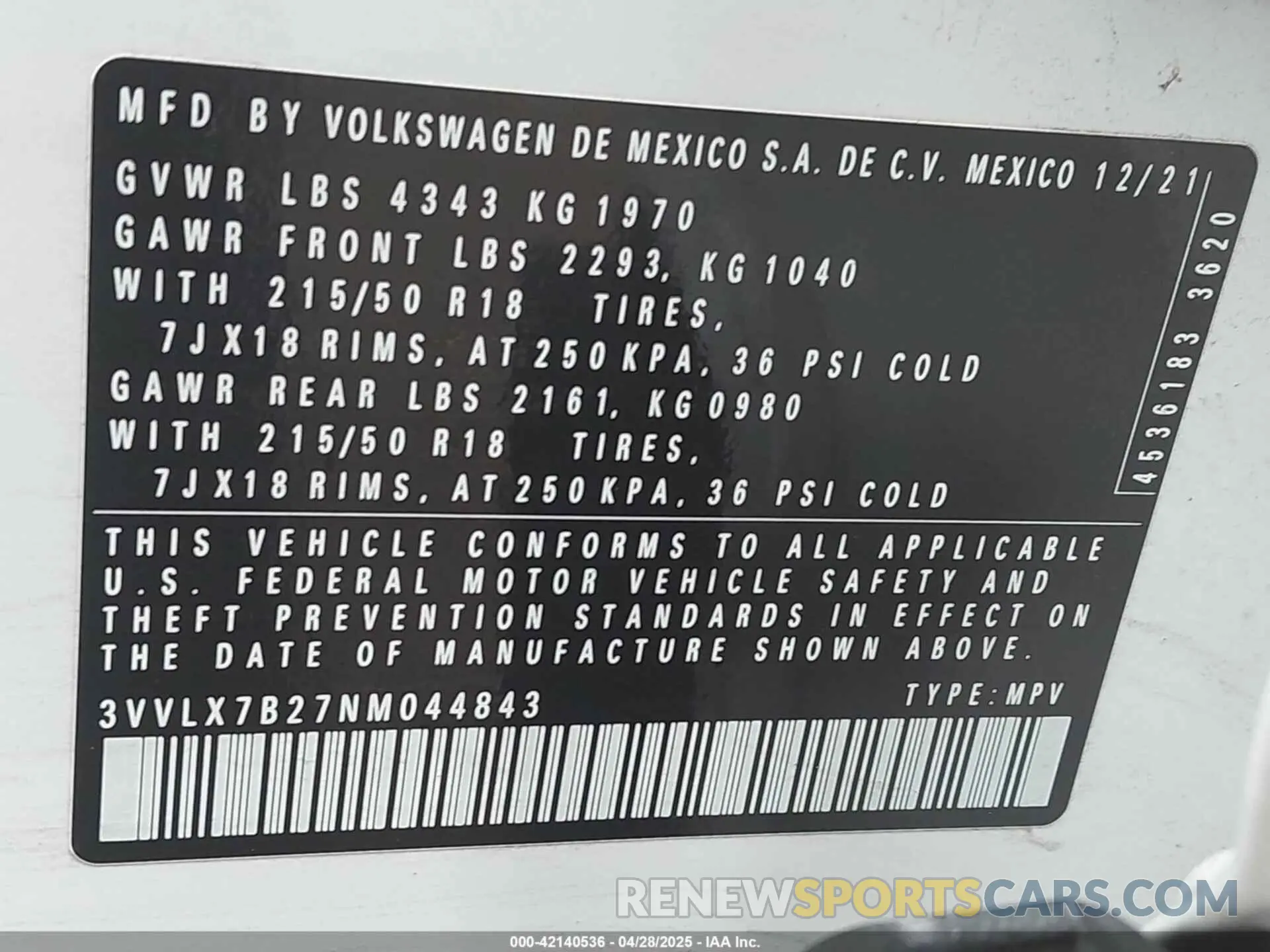 9 Photograph of a damaged car 3VVLX7B27NM044843 VOLKSWAGEN TAOS 2022
