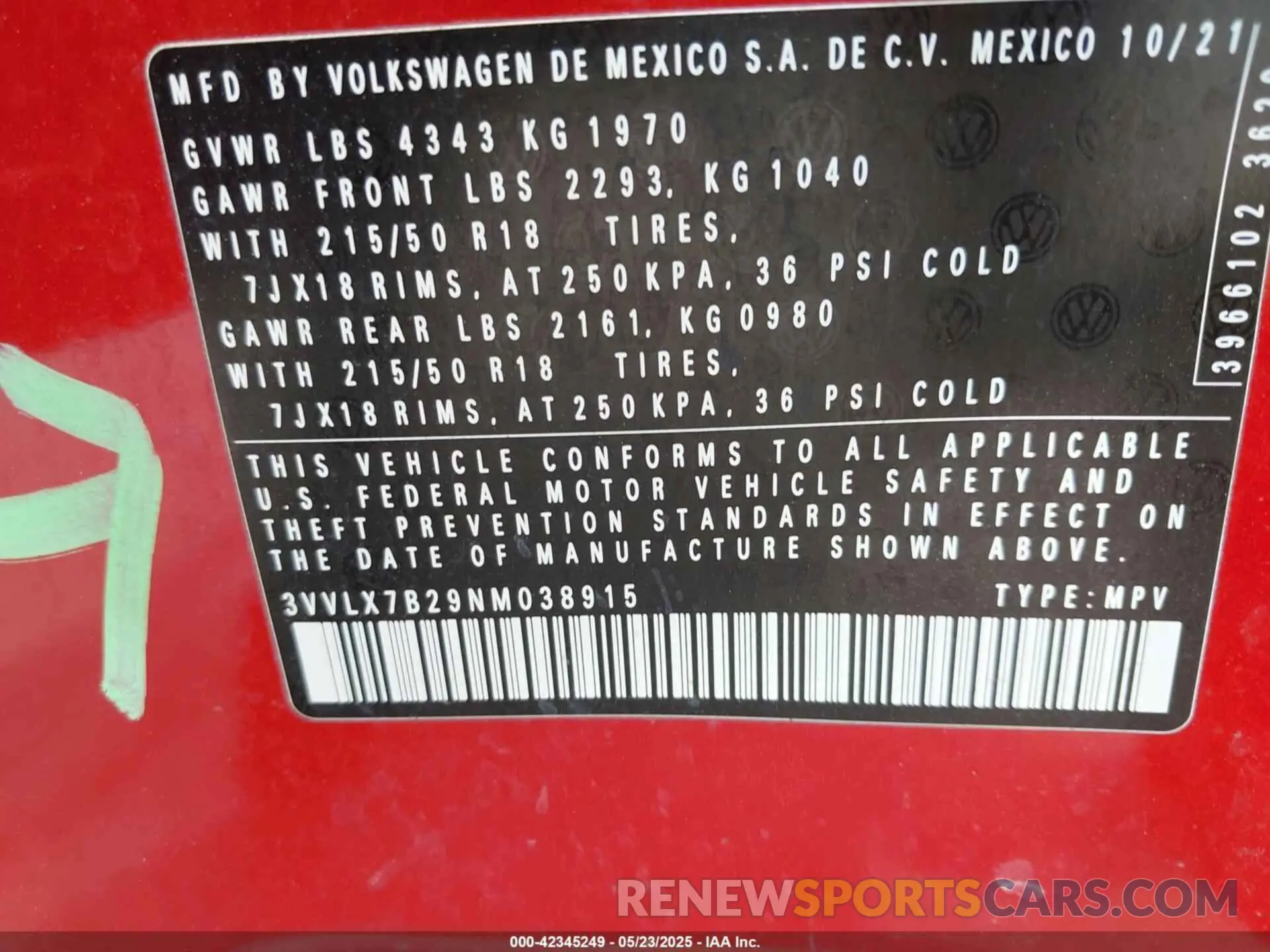 9 Photograph of a damaged car 3VVLX7B29NM038915 VOLKSWAGEN TAOS 2022
