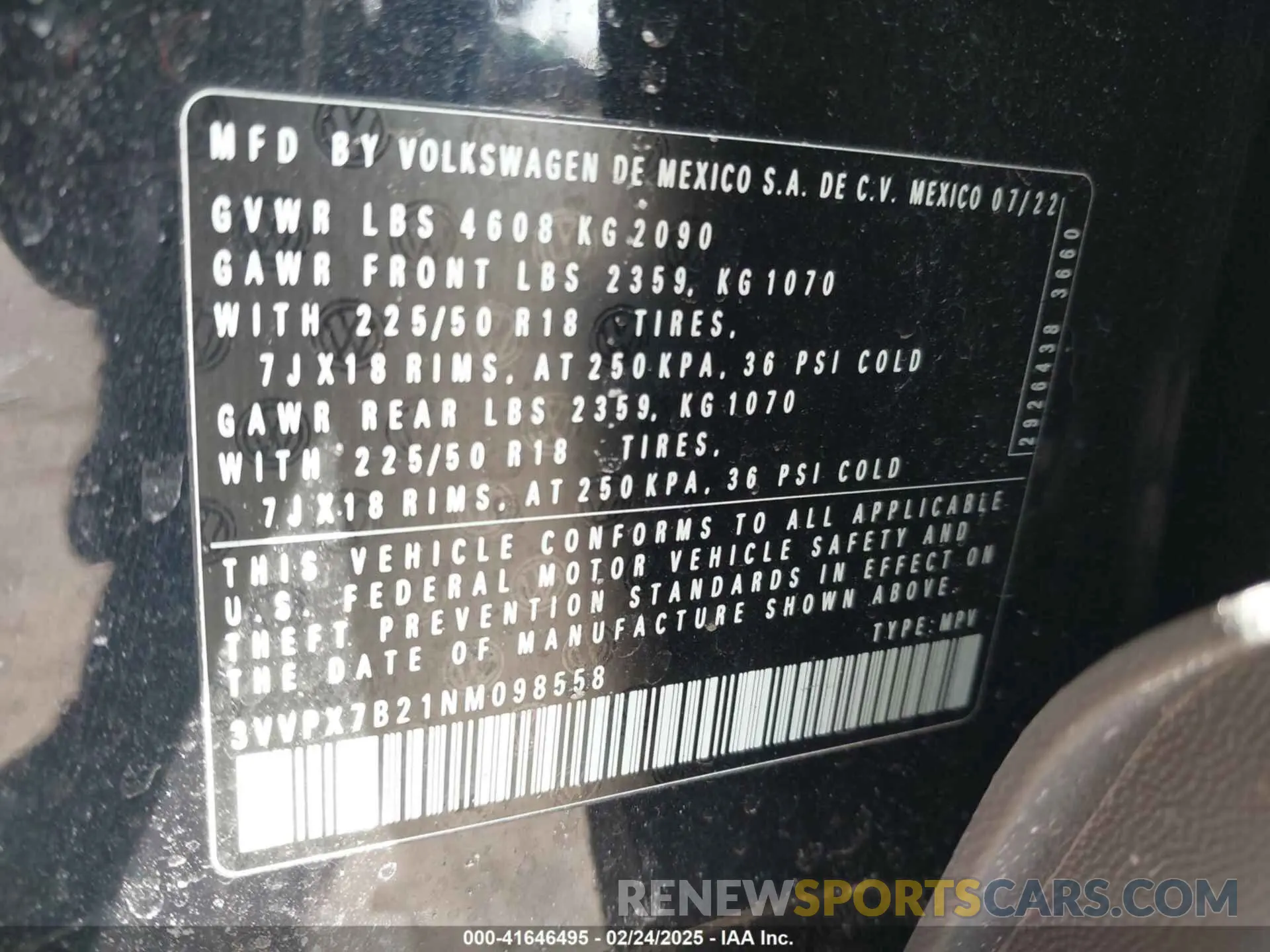 9 Photograph of a damaged car 3VVPX7B21NM098558 VOLKSWAGEN TAOS 2022