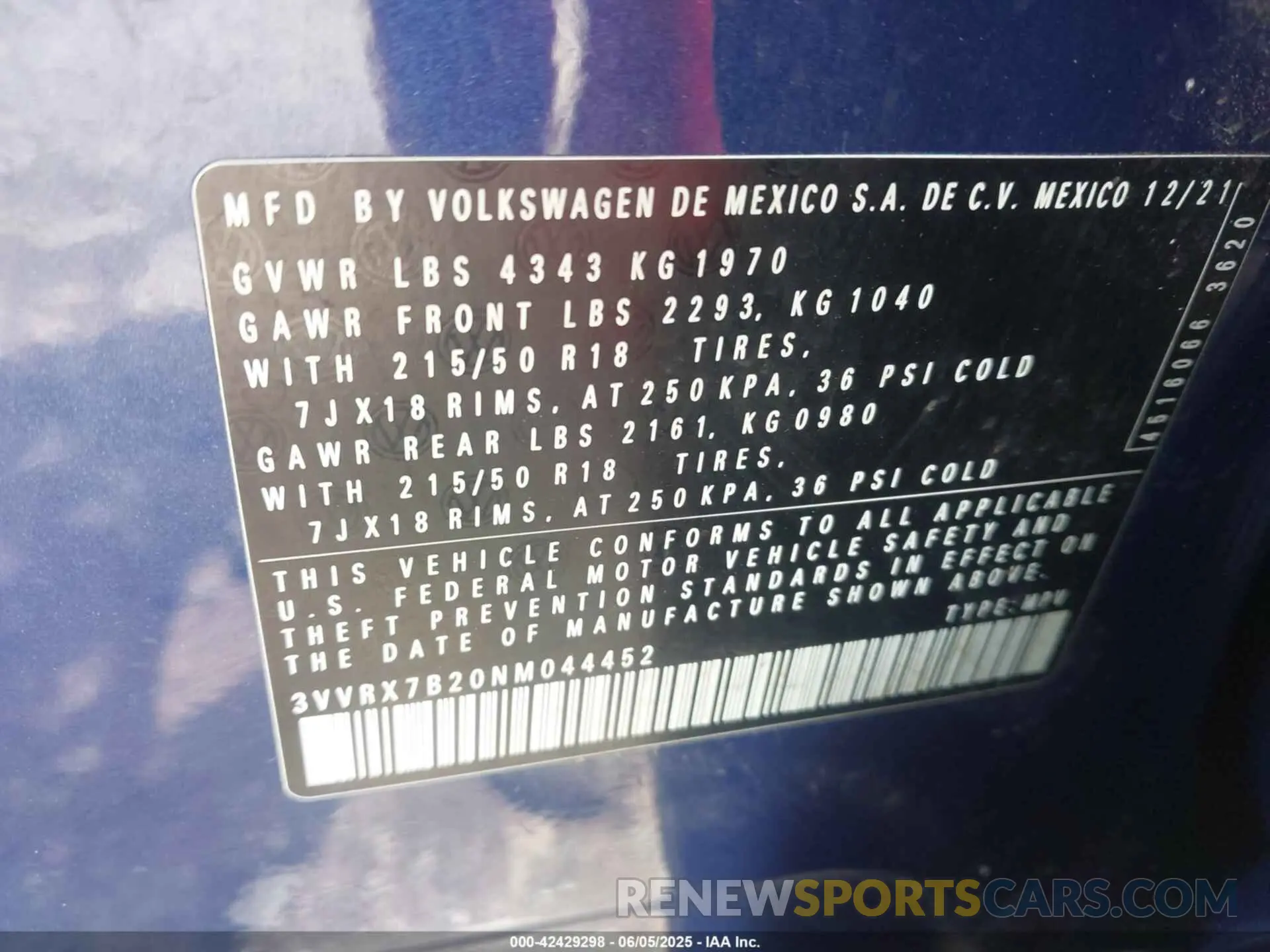 9 Photograph of a damaged car 3VVRX7B20NM044452 VOLKSWAGEN TAOS 2022
