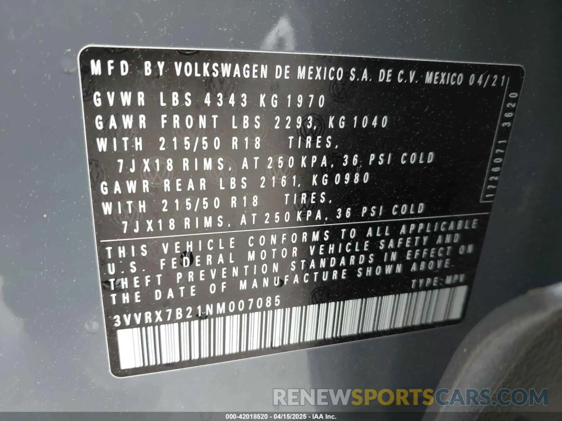 9 Photograph of a damaged car 3VVRX7B21NM007085 VOLKSWAGEN TAOS 2022