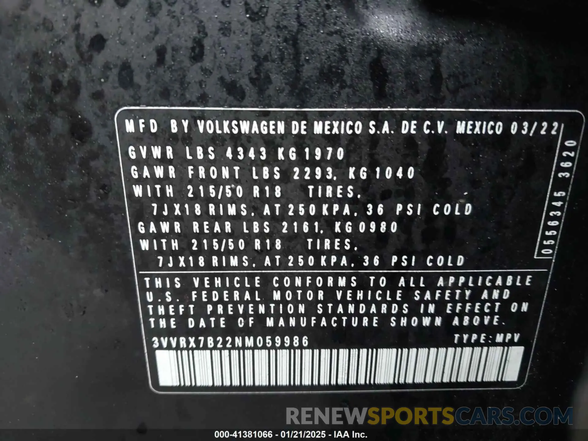 9 Photograph of a damaged car 3VVRX7B22NM059986 VOLKSWAGEN TAOS 2022