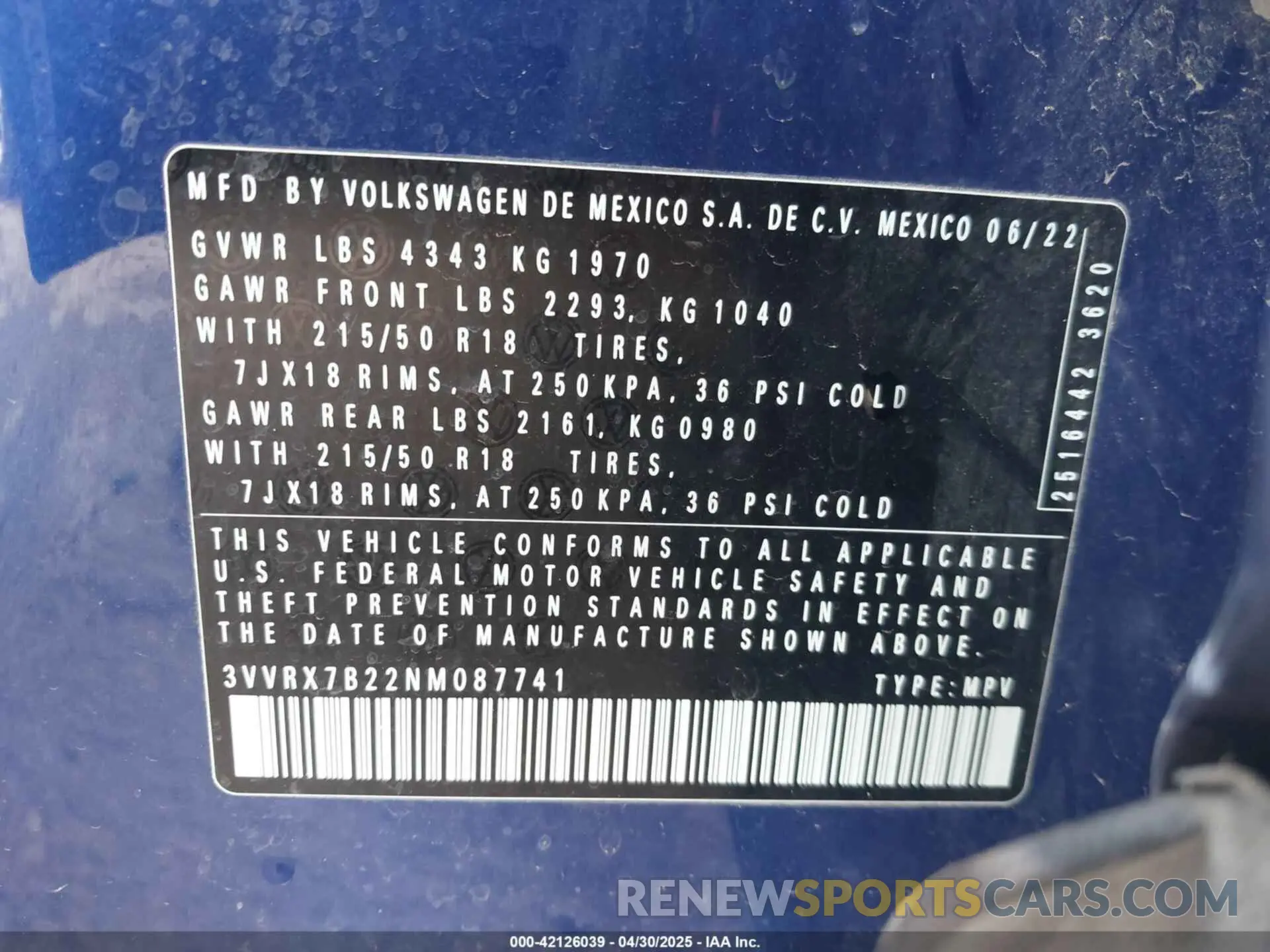 9 Photograph of a damaged car 3VVRX7B22NM087741 VOLKSWAGEN TAOS 2022