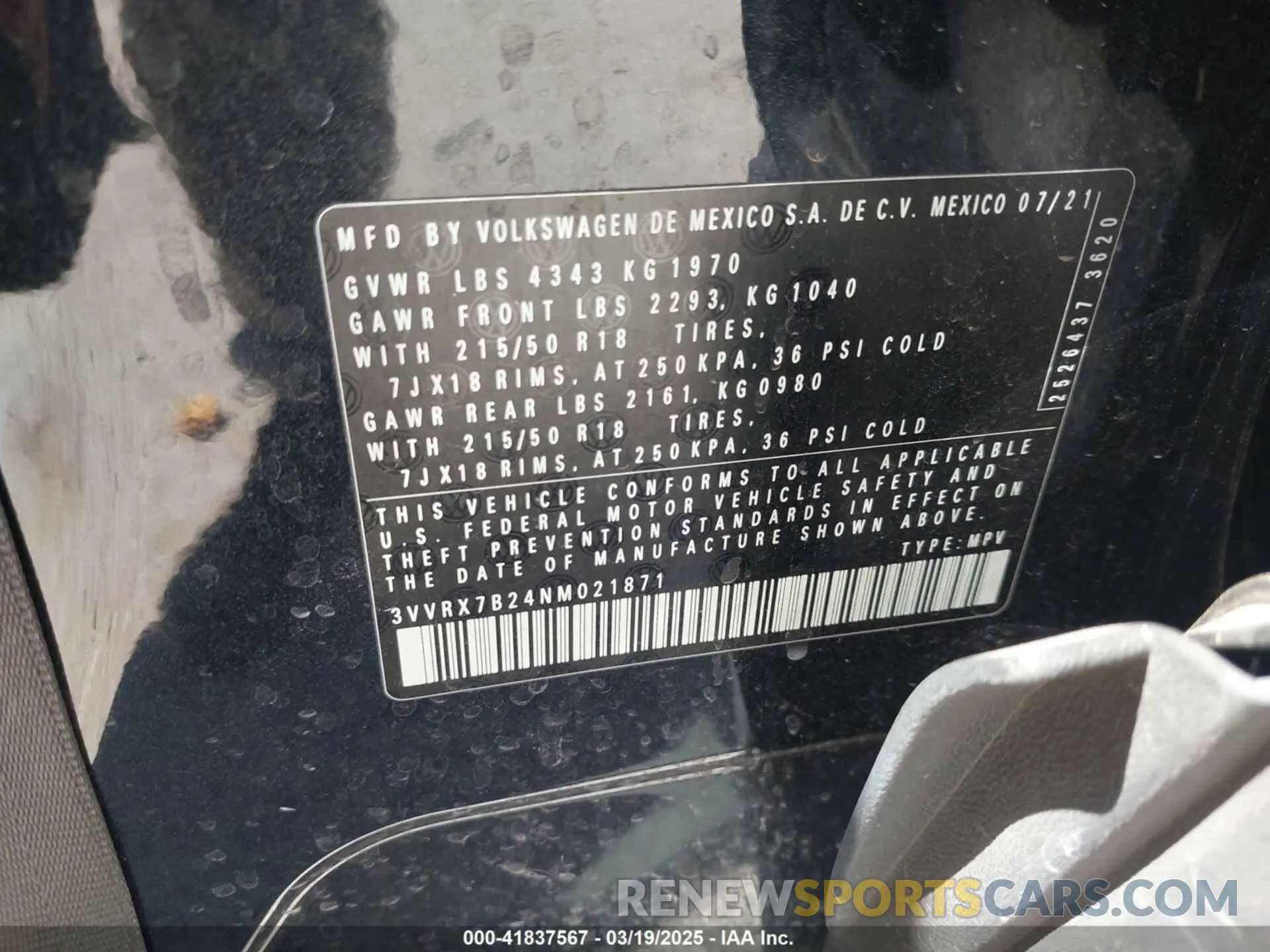 9 Photograph of a damaged car 3VVRX7B24NM021871 VOLKSWAGEN TAOS 2022