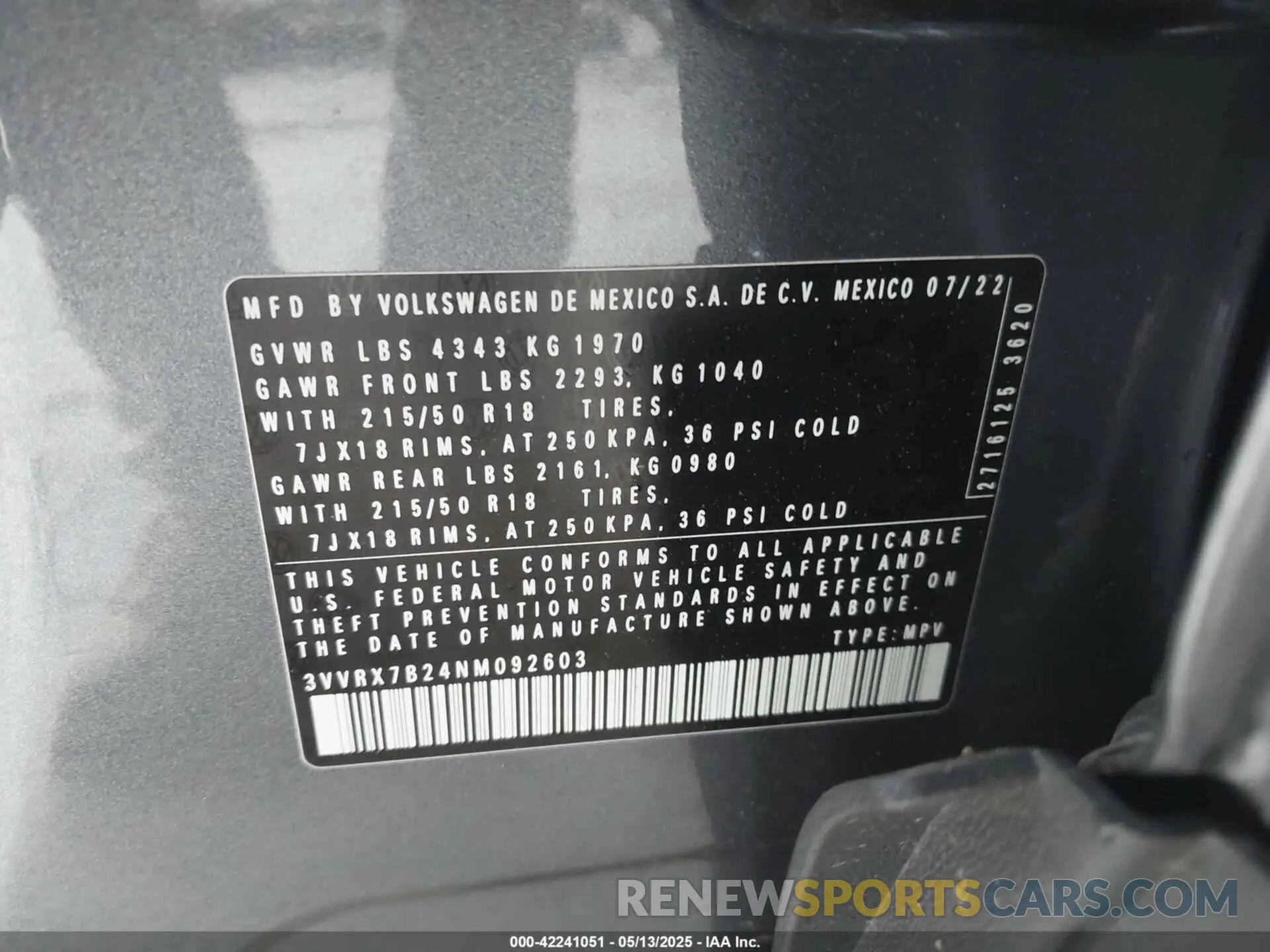 9 Photograph of a damaged car 3VVRX7B24NM092603 VOLKSWAGEN TAOS 2022
