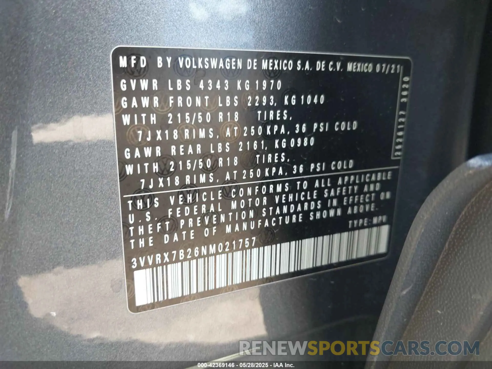 9 Photograph of a damaged car 3VVRX7B26NM021757 VOLKSWAGEN TAOS 2022
