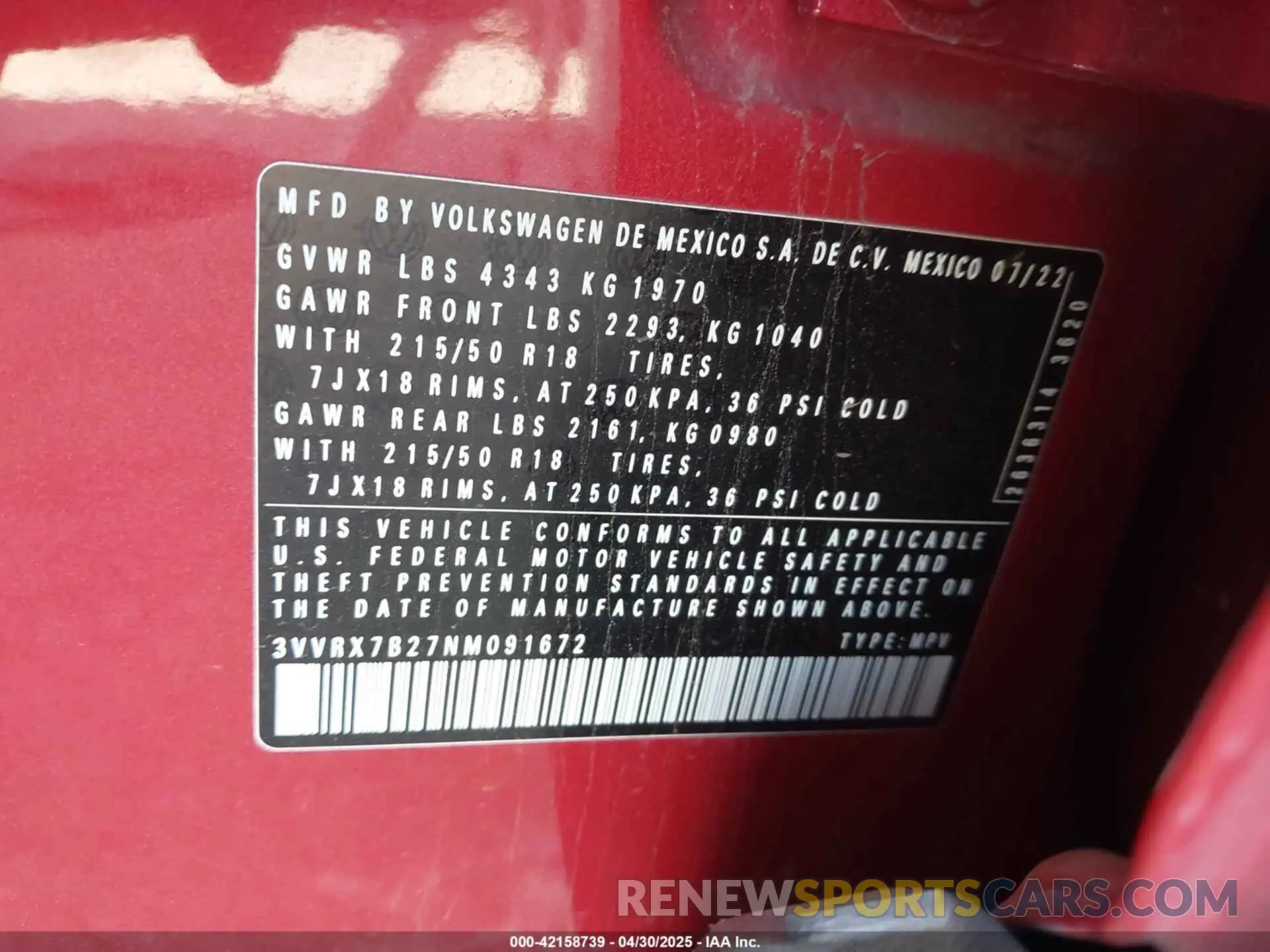 9 Photograph of a damaged car 3VVRX7B27NM091672 VOLKSWAGEN TAOS 2022