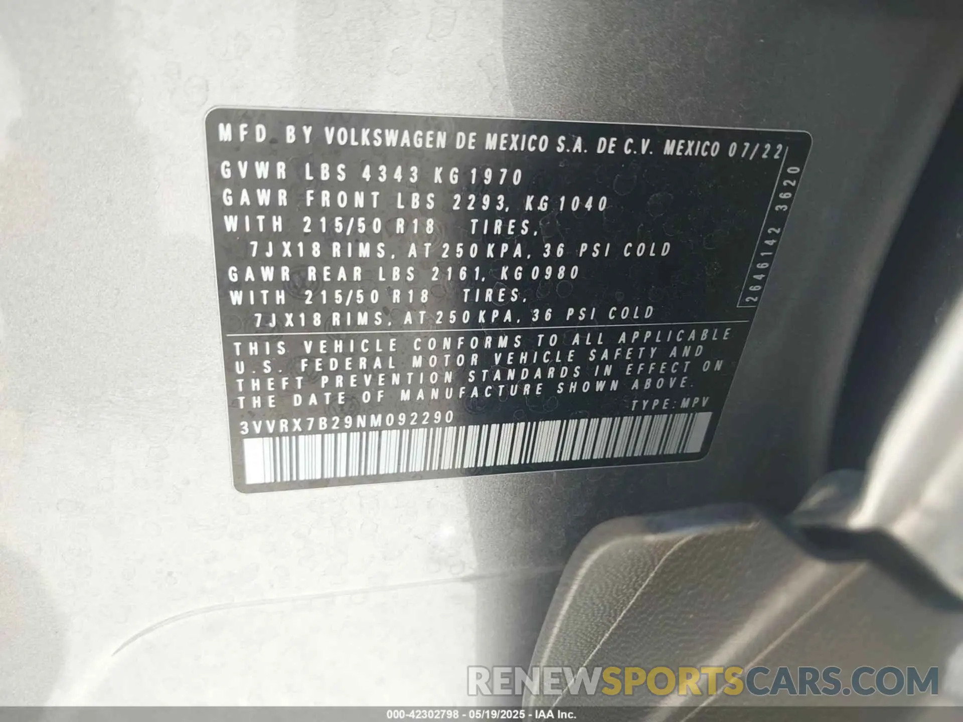 9 Photograph of a damaged car 3VVRX7B29NM092290 VOLKSWAGEN TAOS 2022
