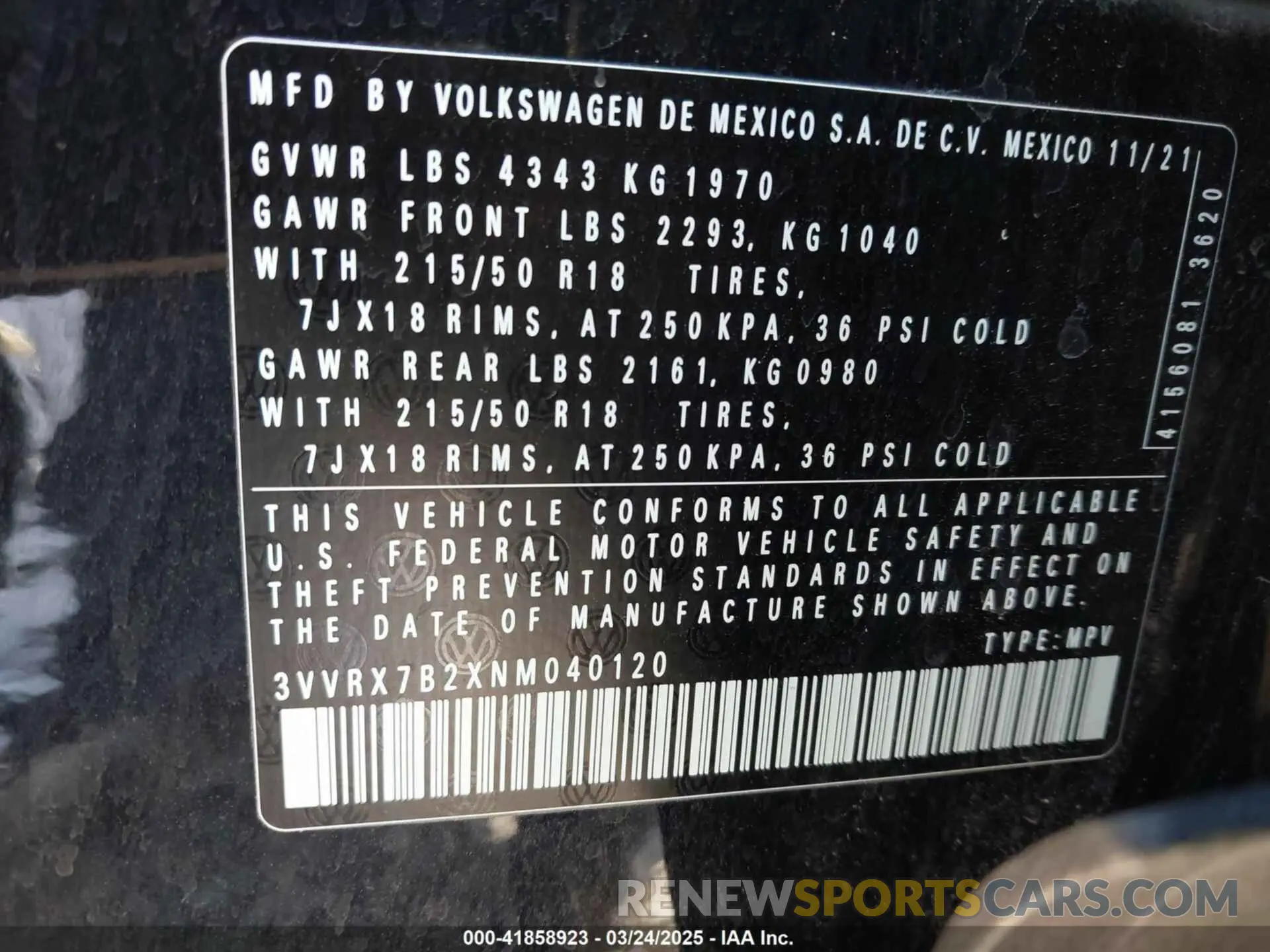 9 Photograph of a damaged car 3VVRX7B2XNM040120 VOLKSWAGEN TAOS 2022