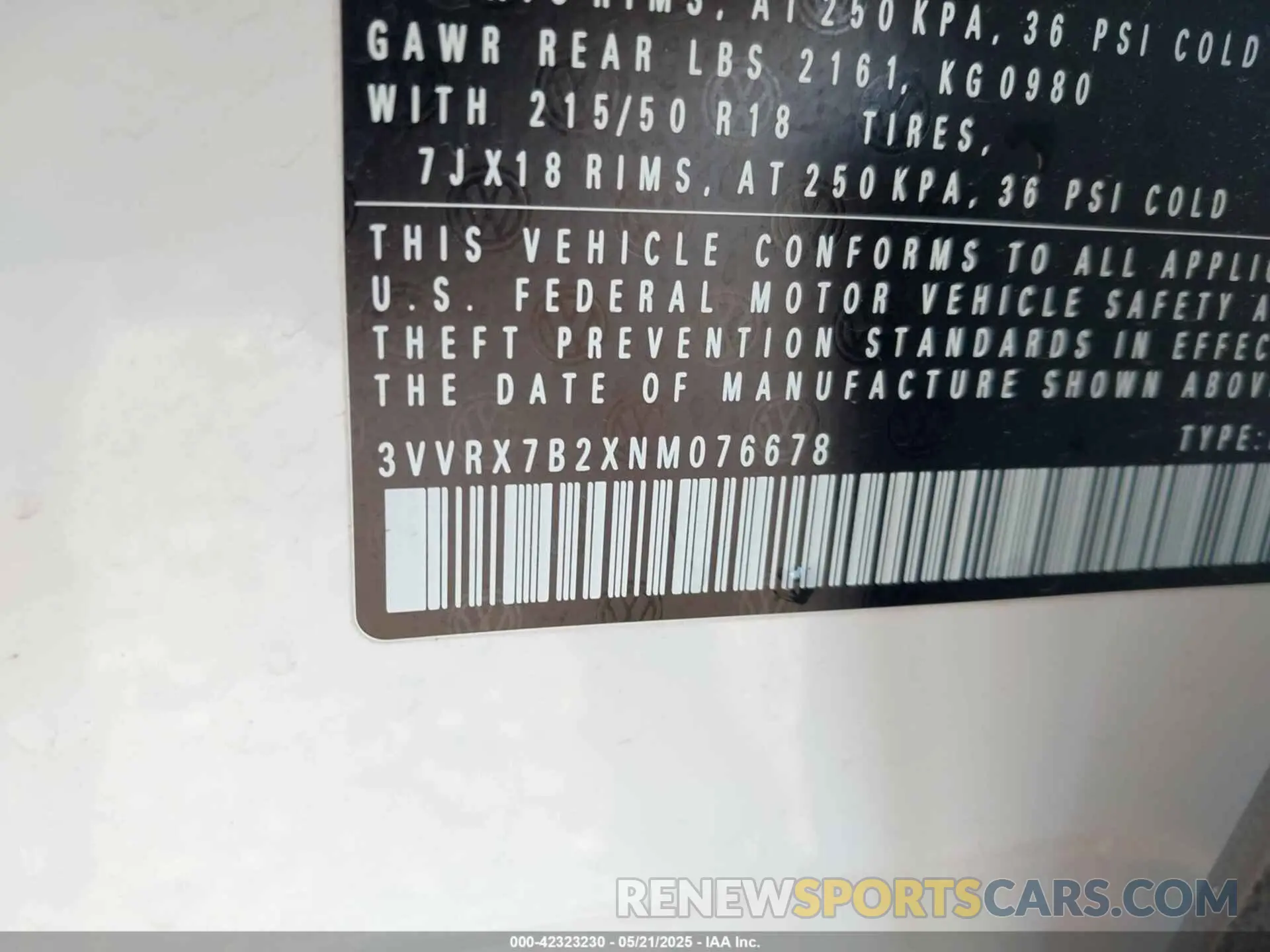 9 Photograph of a damaged car 3VVRX7B2XNM076678 VOLKSWAGEN TAOS 2022
