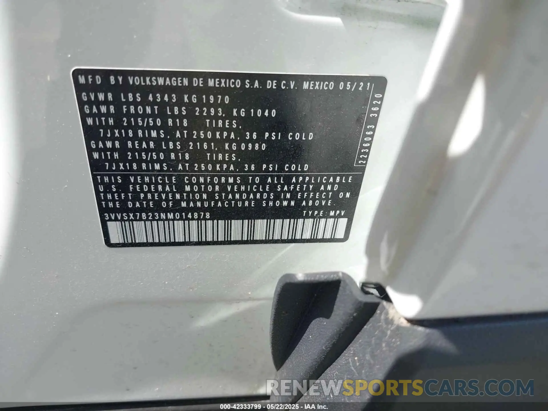 9 Photograph of a damaged car 3VVSX7B23NM014878 VOLKSWAGEN TAOS 2022
